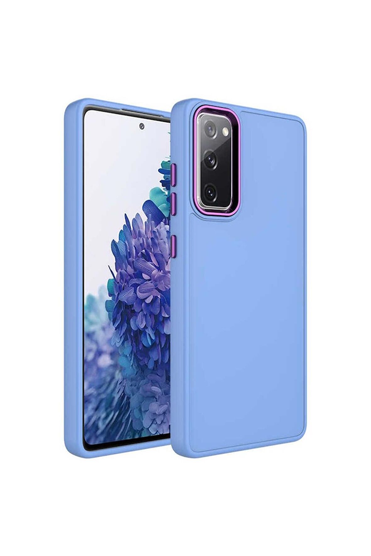Samsung Galaxy S20 FE Uyumlu Kılıf Metal Çerçeve ve Buton Tasarımlı Silikon Luna Kapak Lila