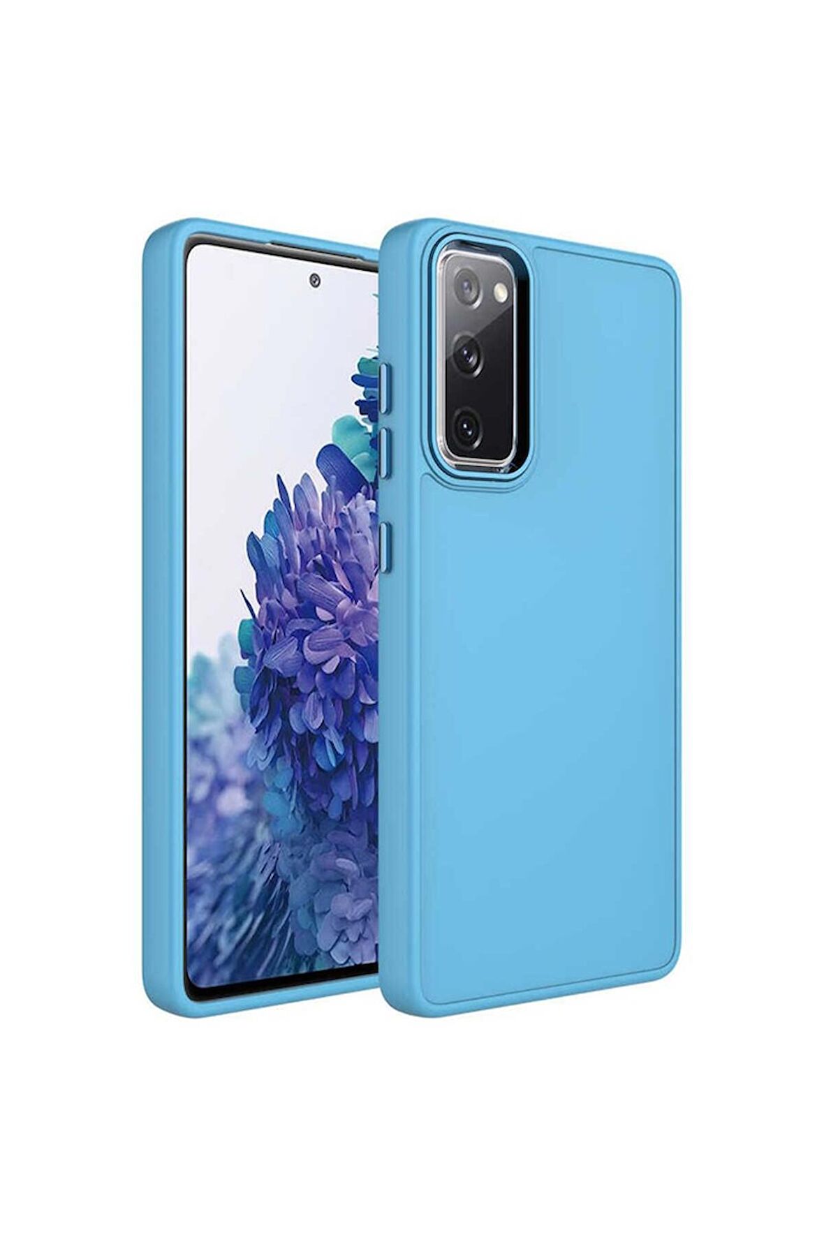 Samsung Galaxy S20 FE Uyumlu Kılıf Metal Çerçeve ve Buton Tasarımlı Silikon Luna Kapak Sierra Mavi