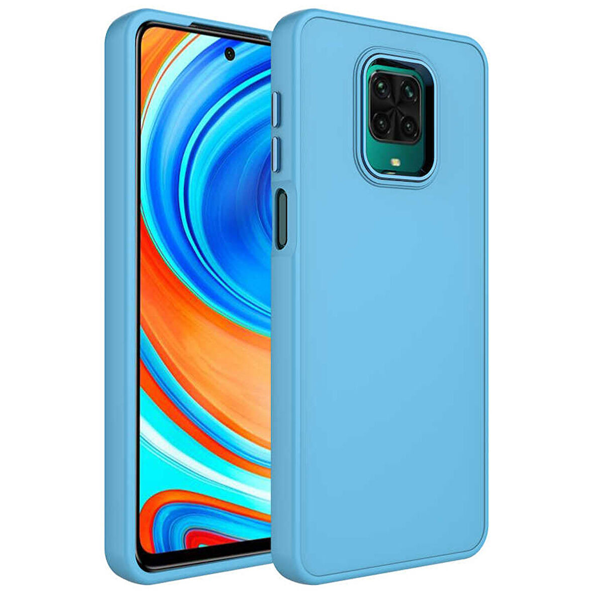 Xiaomi Redmi Note 9 Pro Uyumlu Kılıf Metal Çerçeve ve Buton Tasarımlı Silikon Luna Kapak Sierra Mavi