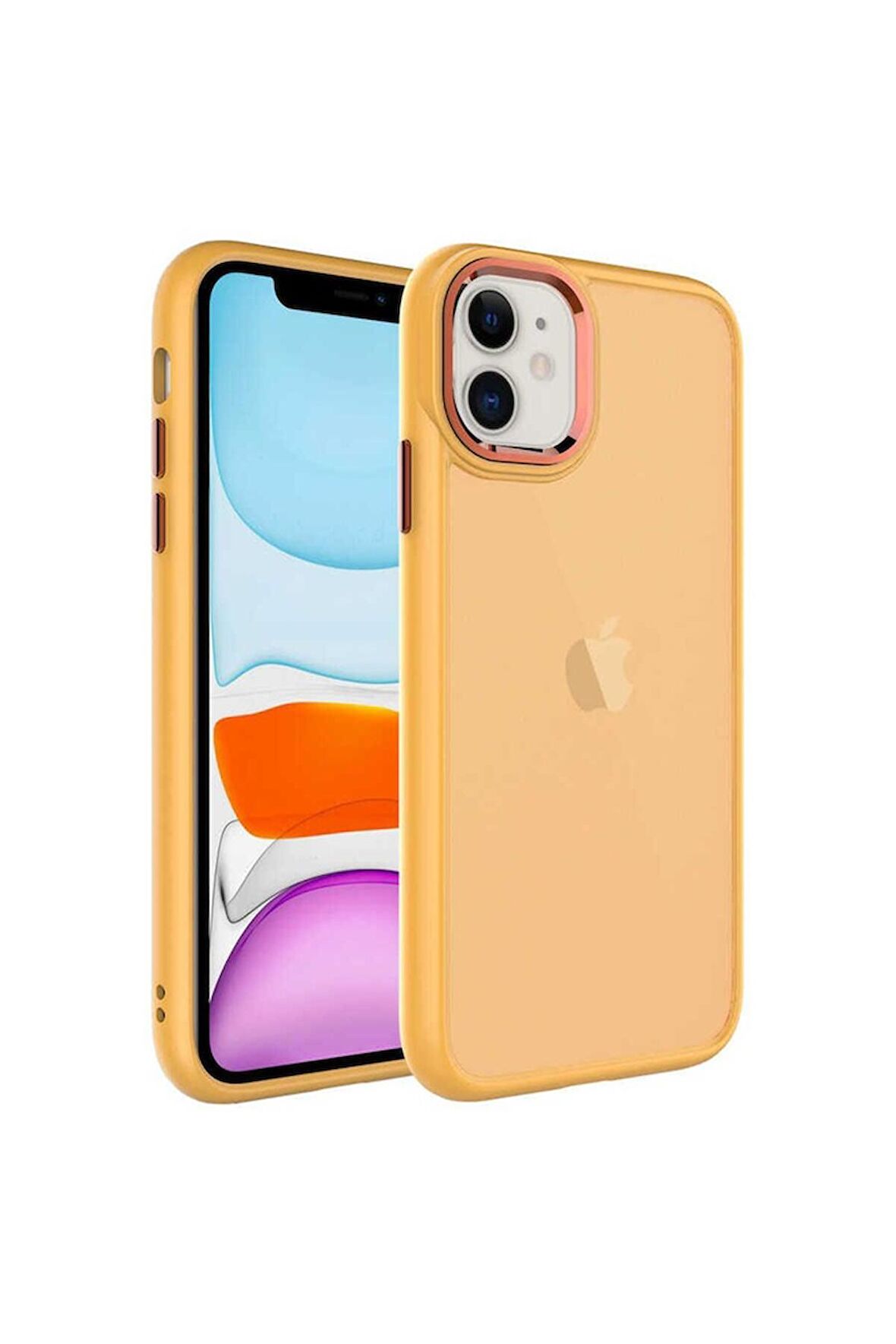 Apple iPhone 11 Uyumlu Kılıf Buzlu Sert PC May Kapak Turuncu