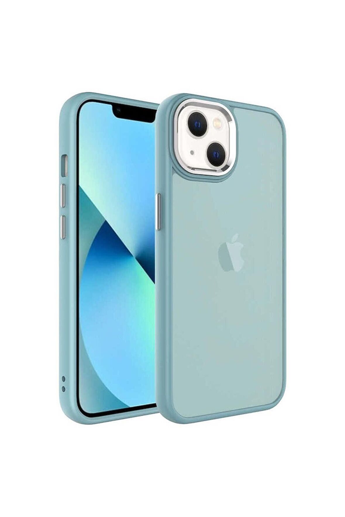 Apple iPhone 13 Uyumlu Kılıf Buzlu Sert PC May Kapak Mavi