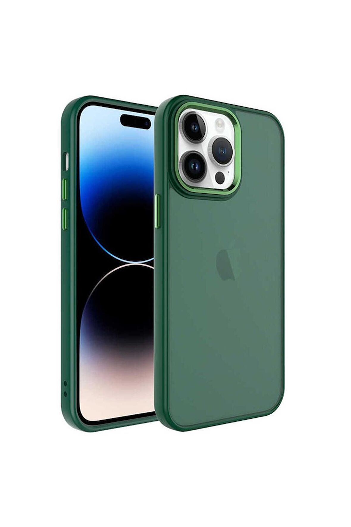 Apple iPhone 14 Pro Uyumlu Kılıf Buzlu Sert PC May Kapak Koyu Yeşil