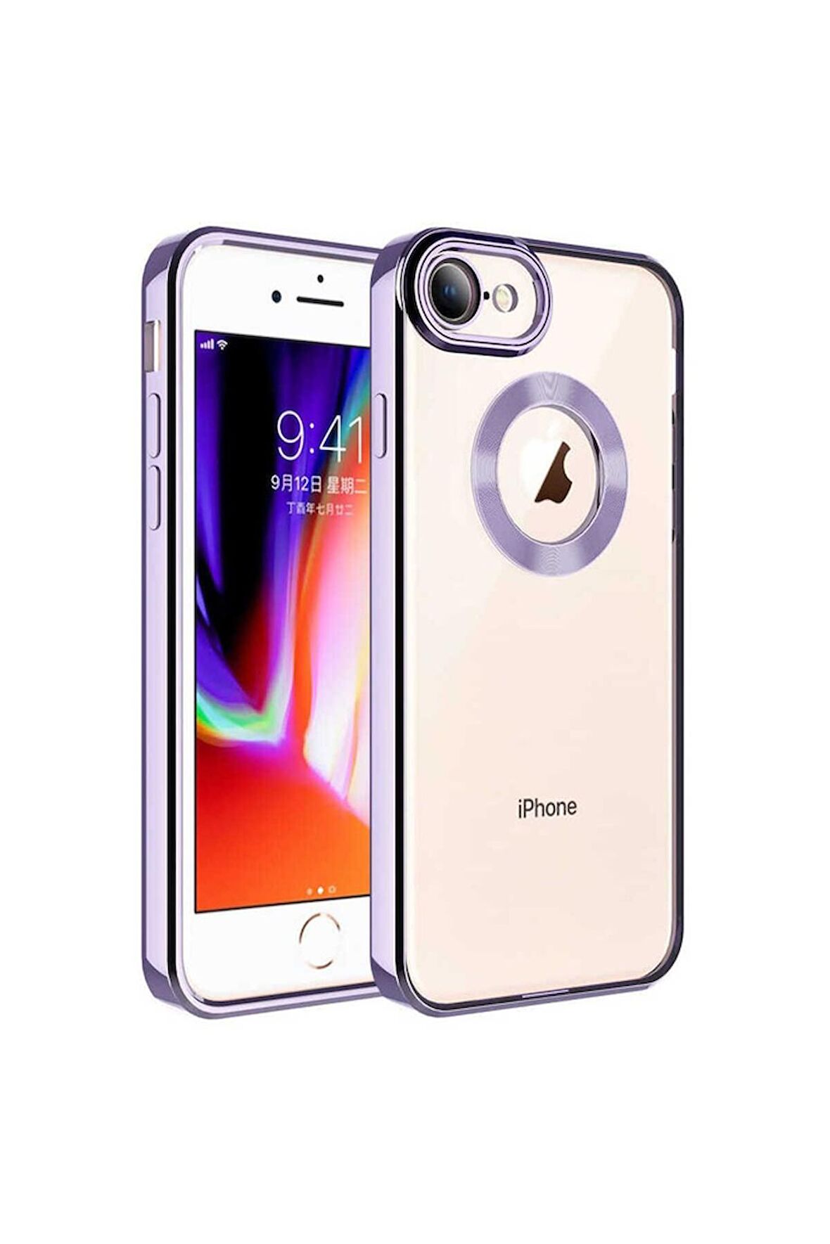 Apple iPhone 8 Uyumlu Kılıf Kamera Korumalı Logo Gösteren Omega Kapak Lila