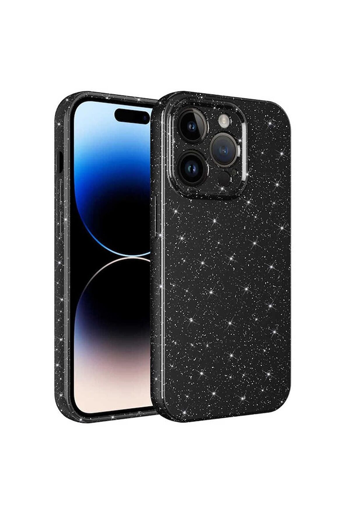 Apple iPhone 14 Pro Max Uyumlu Kılıf Kamera Korumalı Simli Lüks Koton Kapak Siyah