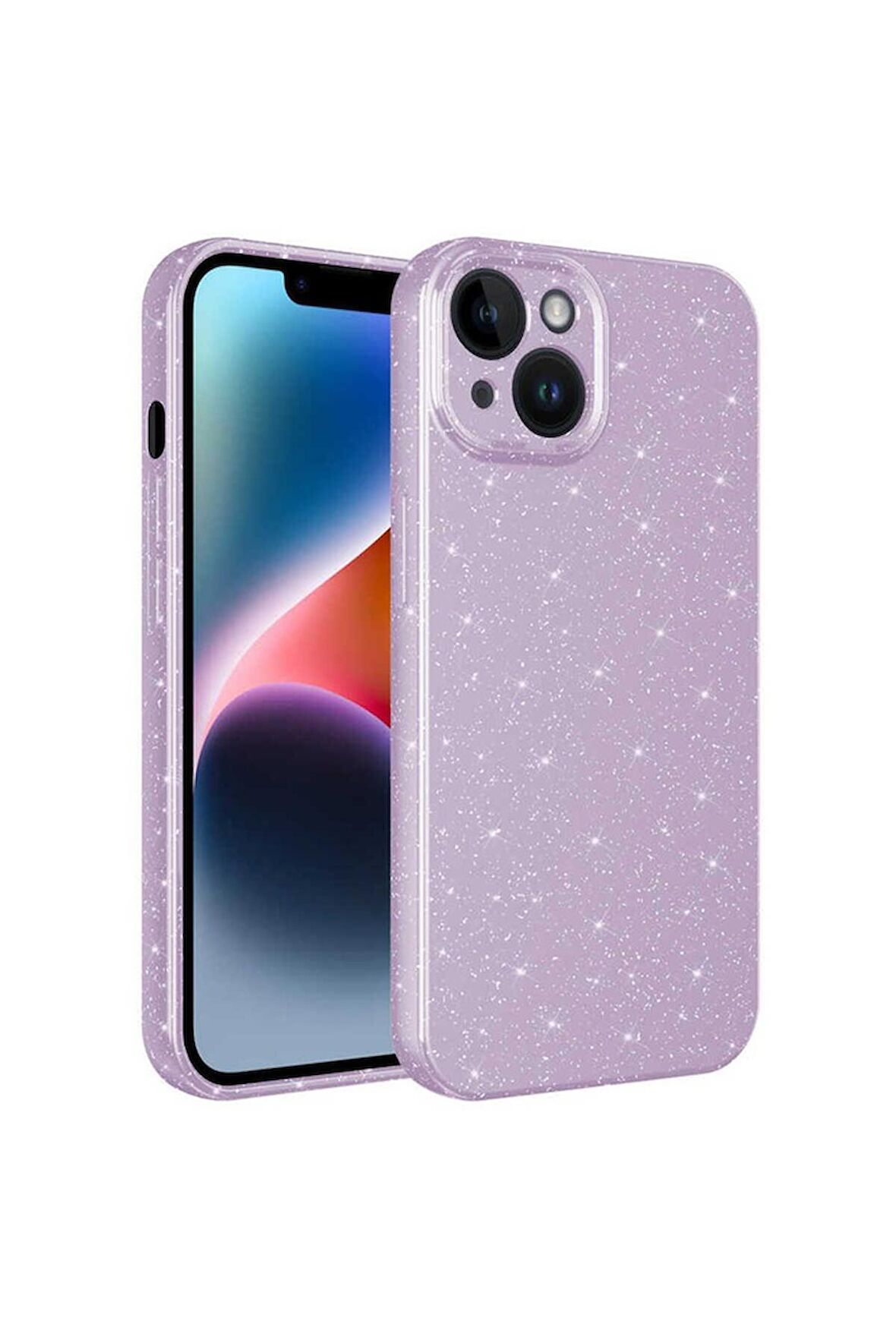Apple iPhone 14 Uyumlu Kılıf Kamera Korumalı Simli Lüks Koton Kapak Lila