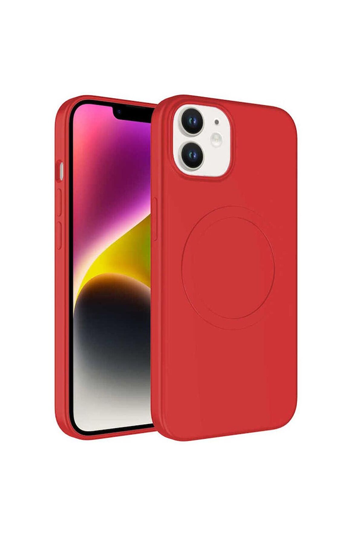 Apple iPhone 11 Uyumlu Kılıf Magsafe Wireless Şarj Özellikli Pastel Renk Silikon Plas Kapak Kırmızı