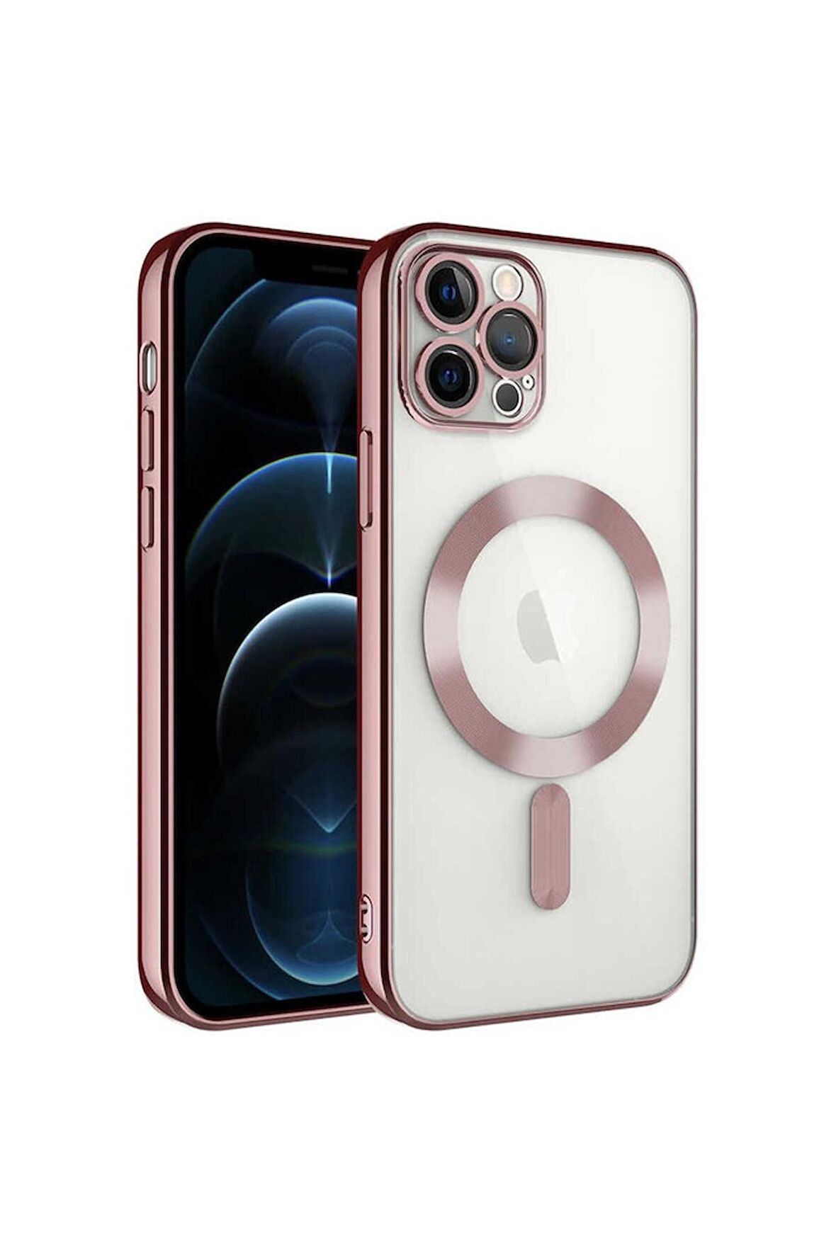 Apple iPhone 13 Pro Max Uyumlu Kılıf Kamera Korumalı Magsafe Wireless Şarj Özellikli Demre Kapak Rose Gold