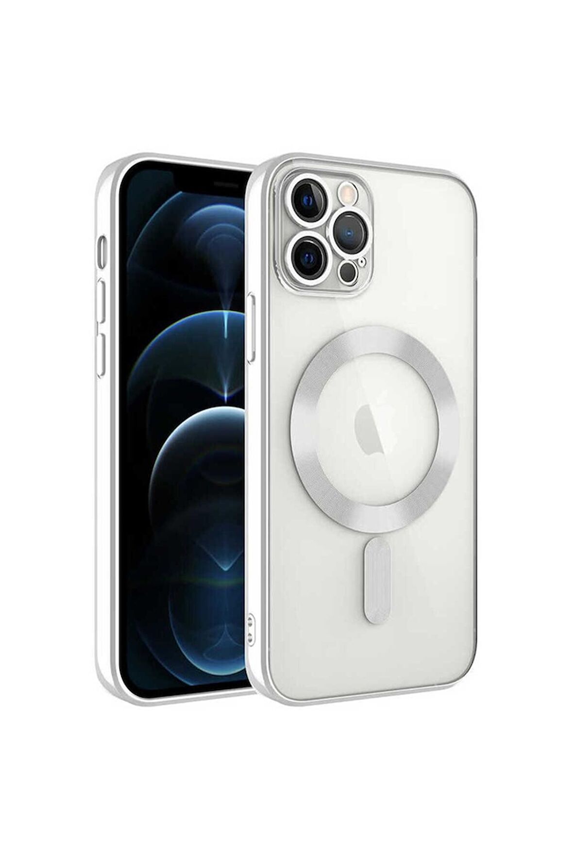 Apple iPhone 13 Pro Max Uyumlu Kılıf Kamera Korumalı Magsafe Wireless Şarj Özellikli Demre Kapak Gümüş