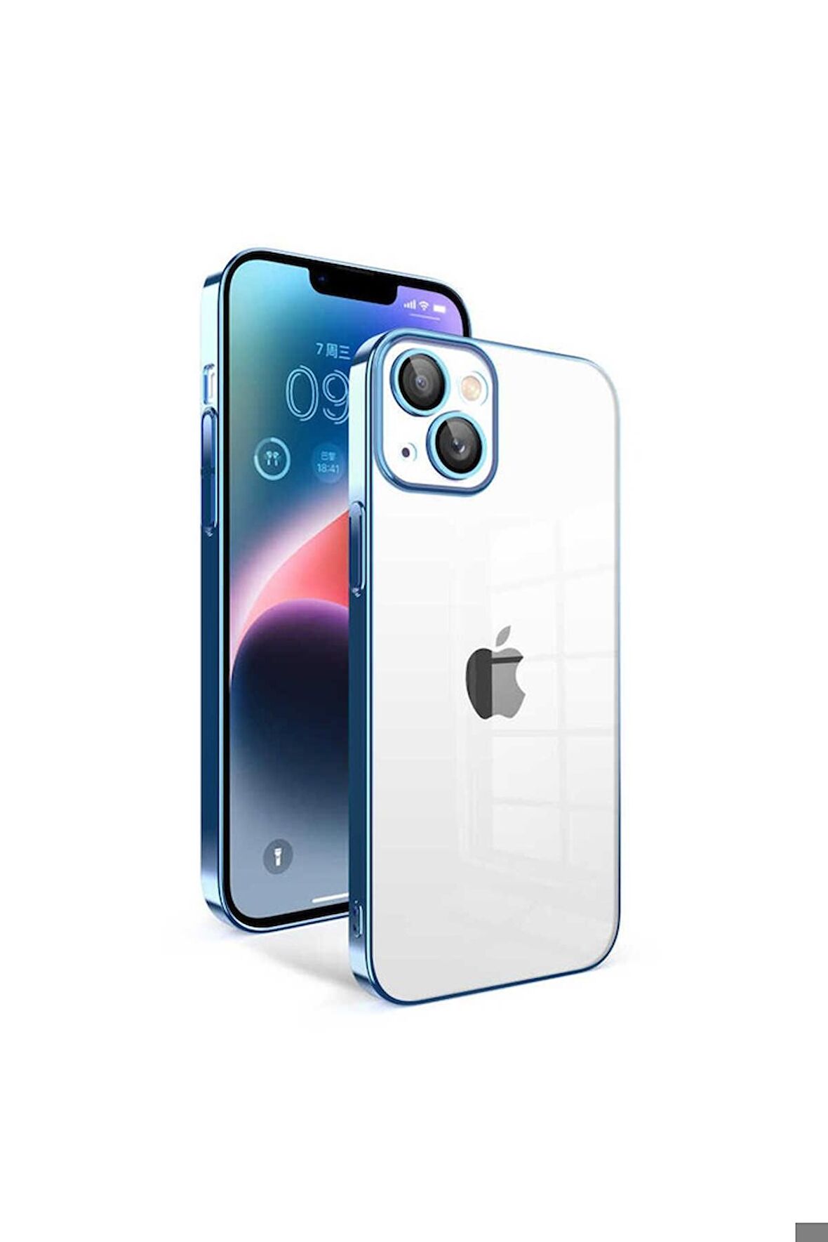 Apple iPhone 14 Plus Uyumlu Kılıf Kamera Korumalı Renkli Çerçeveli Garaj Kapak Mavi Açık