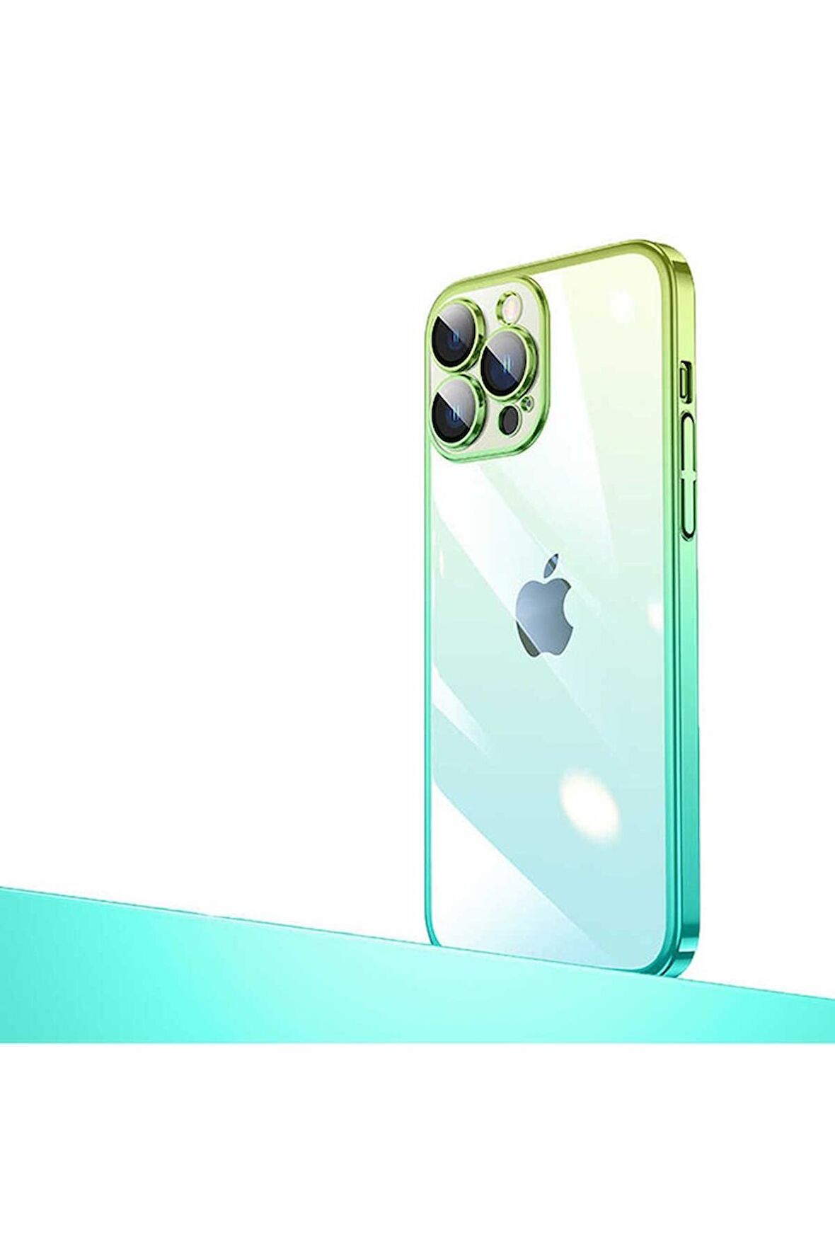 Apple iPhone 14 Pro Max Uyumlu Kılıf Parlak Renk Geçişli Kamera Korumalı Senkron Kapak Yeşil-Mavi