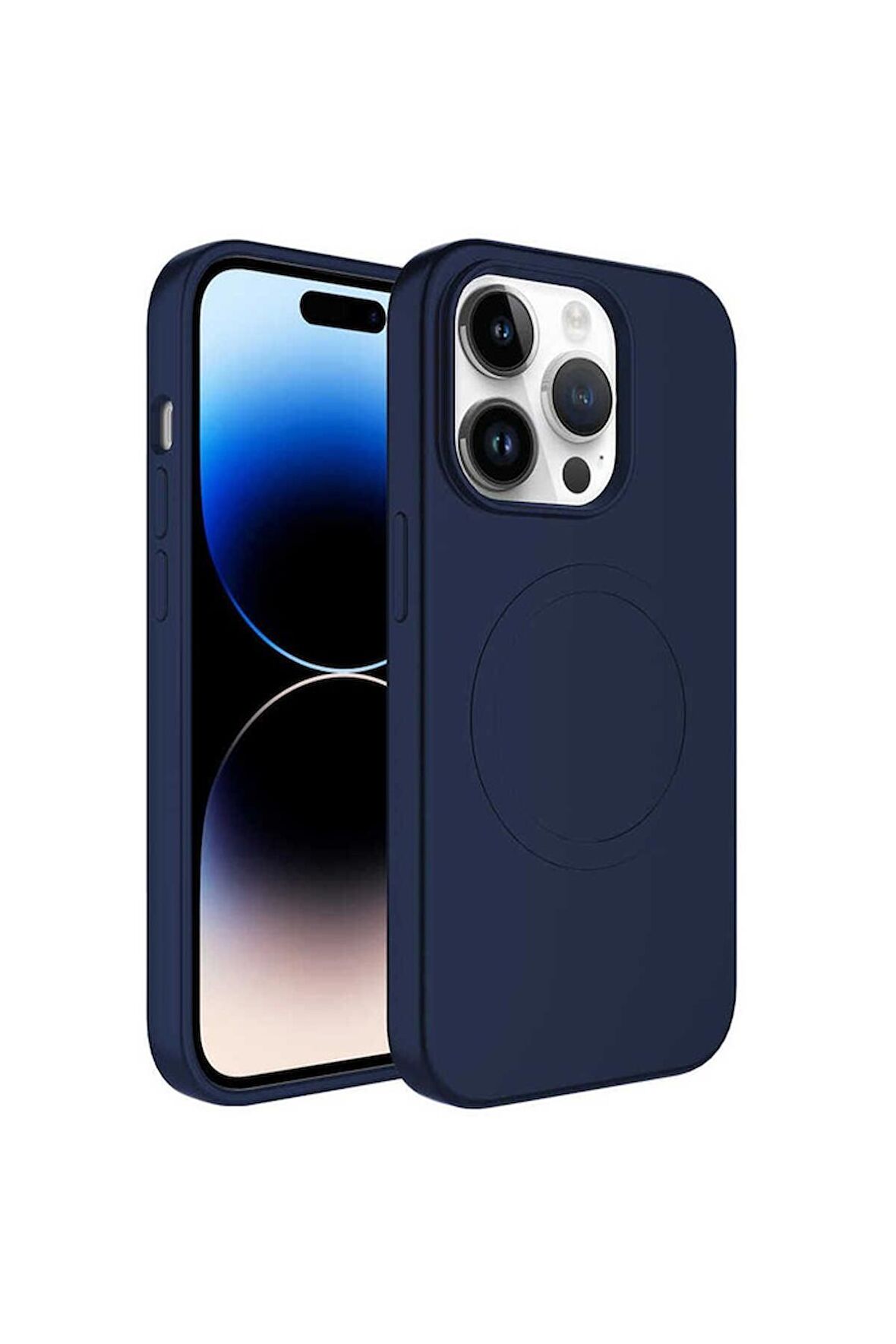 Apple iPhone 12 Pro Uyumlu Kılıf Magsafe Wireless Şarj Özellikli Pastel Renk Silikon Plas Kapak Lacivert