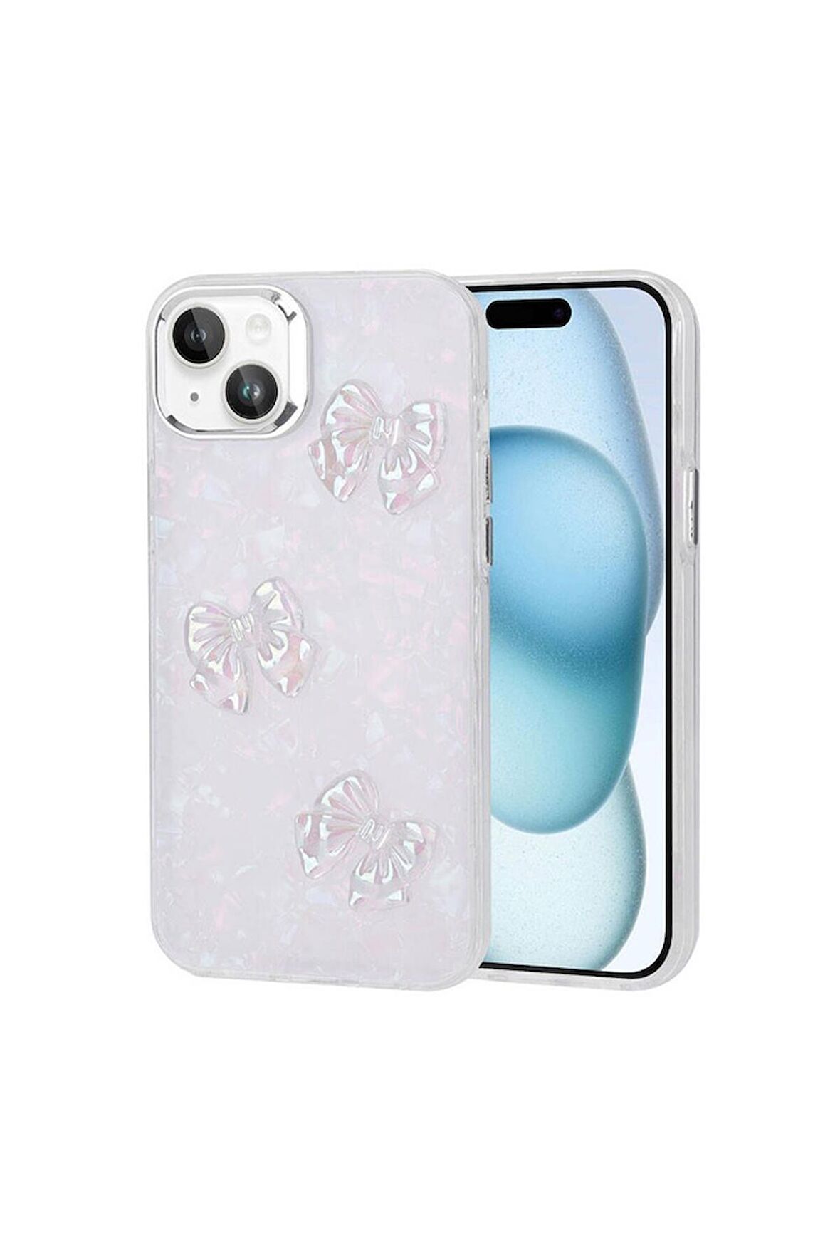 Apple iPhone 15 Uyumlu Kılıf Kabartma Figürlü Parlak Eralli Silikon Kapak Kelebek