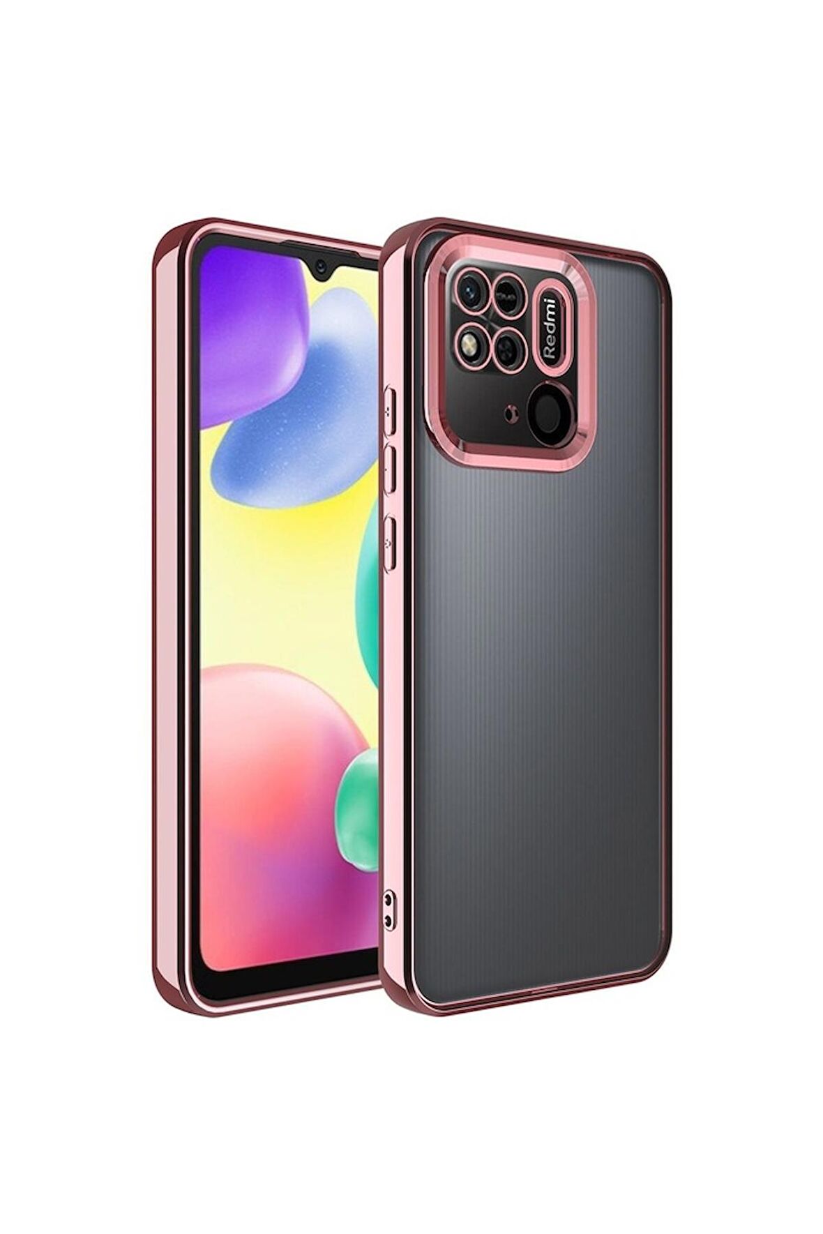 Xiaomi Redmi 10C Uyumlu Kılıf Kamera Korumalı Logo Gösteren Omega Kapak Rose Gold