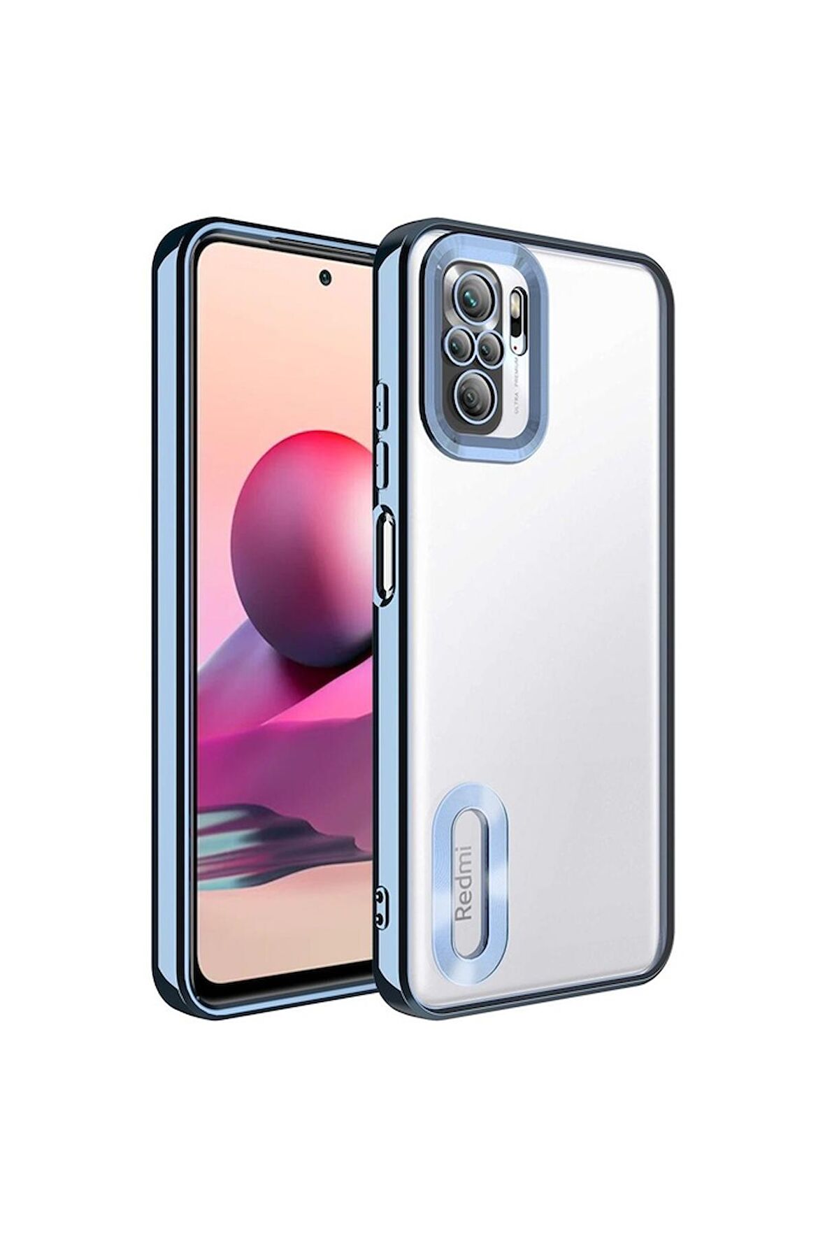 Xiaomi Redmi Note 10S Uyumlu Kılıf Kamera Korumalı Logo Gösteren Omega Kapak Sierra Mavi