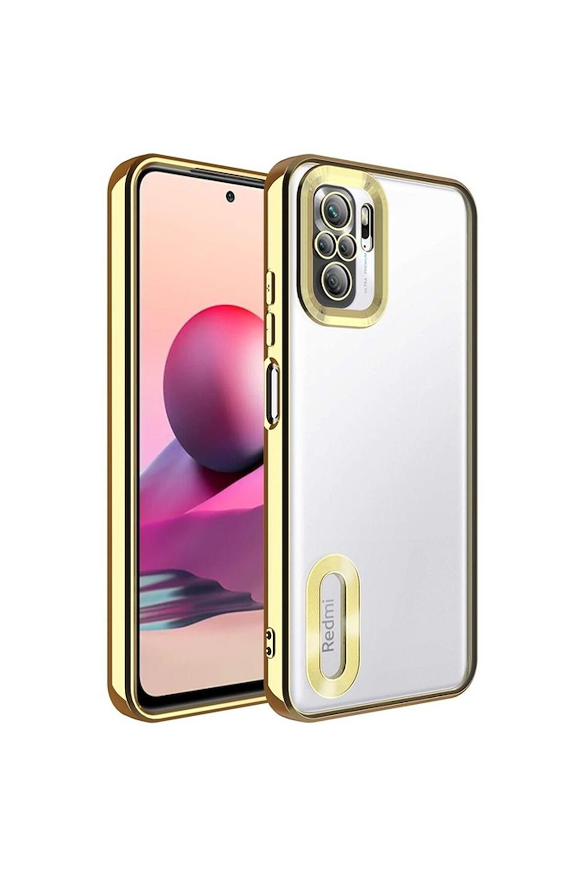 Xiaomi Redmi Note 10S Uyumlu Kılıf Kamera Korumalı Logo Gösteren Omega Kapak Gold