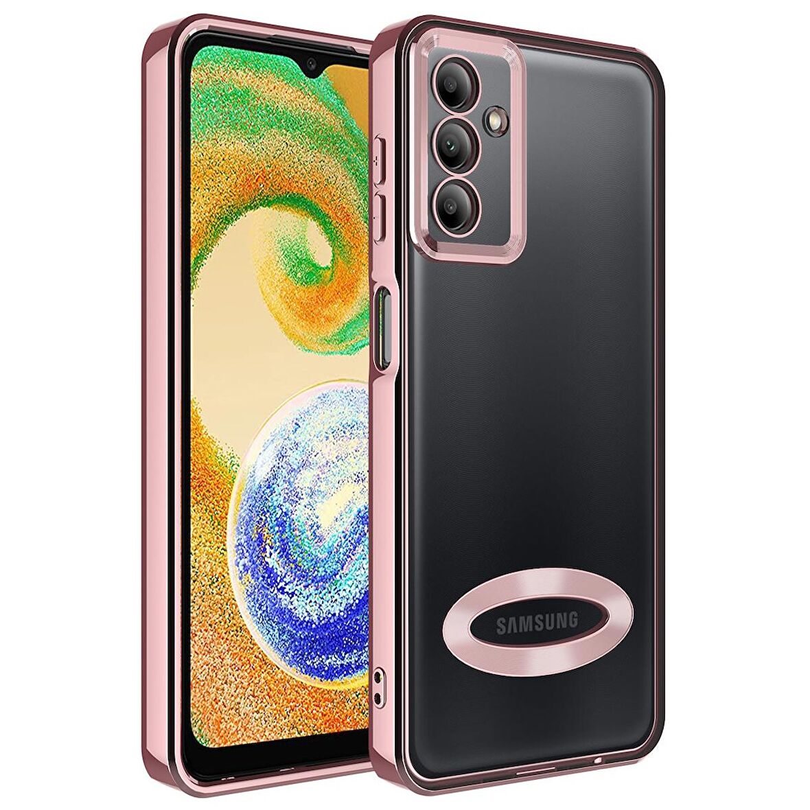 Samsung Galaxy A04S Uyumlu Kılıf Kamera Korumalı Logo Gösteren Omega Kapak Rose Gold