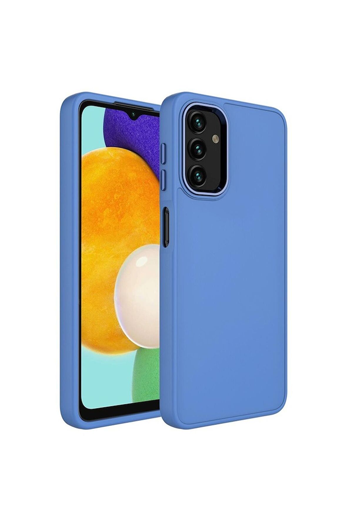 Samsung Galaxy A04S Uyumlu Kılıf Metal Çerçeve ve Buton Tasarımlı Silikon Luna Kapak Lavendery Gray