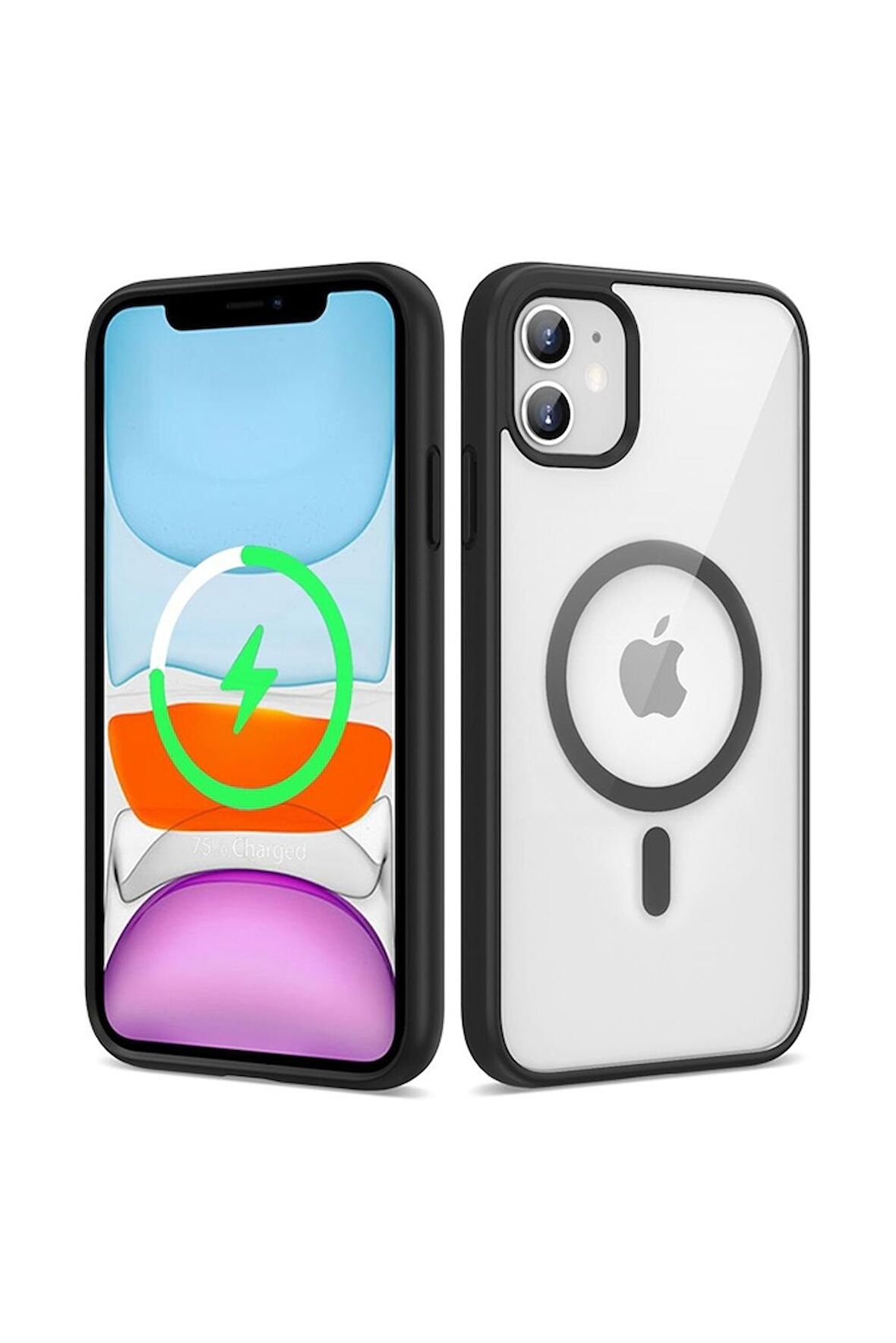 Apple iPhone 12 Uyumlu Kılıf Magsafe Wireless Şarj Özellikli Silikon Ege Kapak Siyah