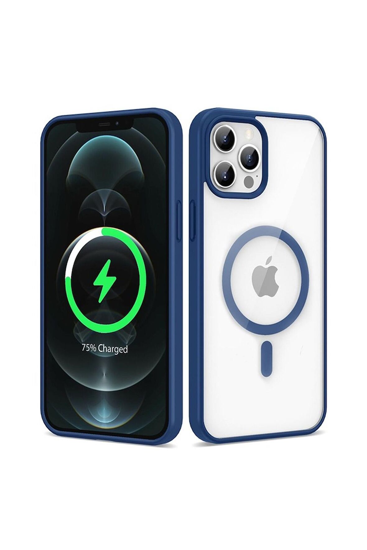 Apple iPhone 12 Pro Max Uyumlu Kılıf Magsafe Wireless Şarj Özellikli Silikon Ege Kapak Mavi