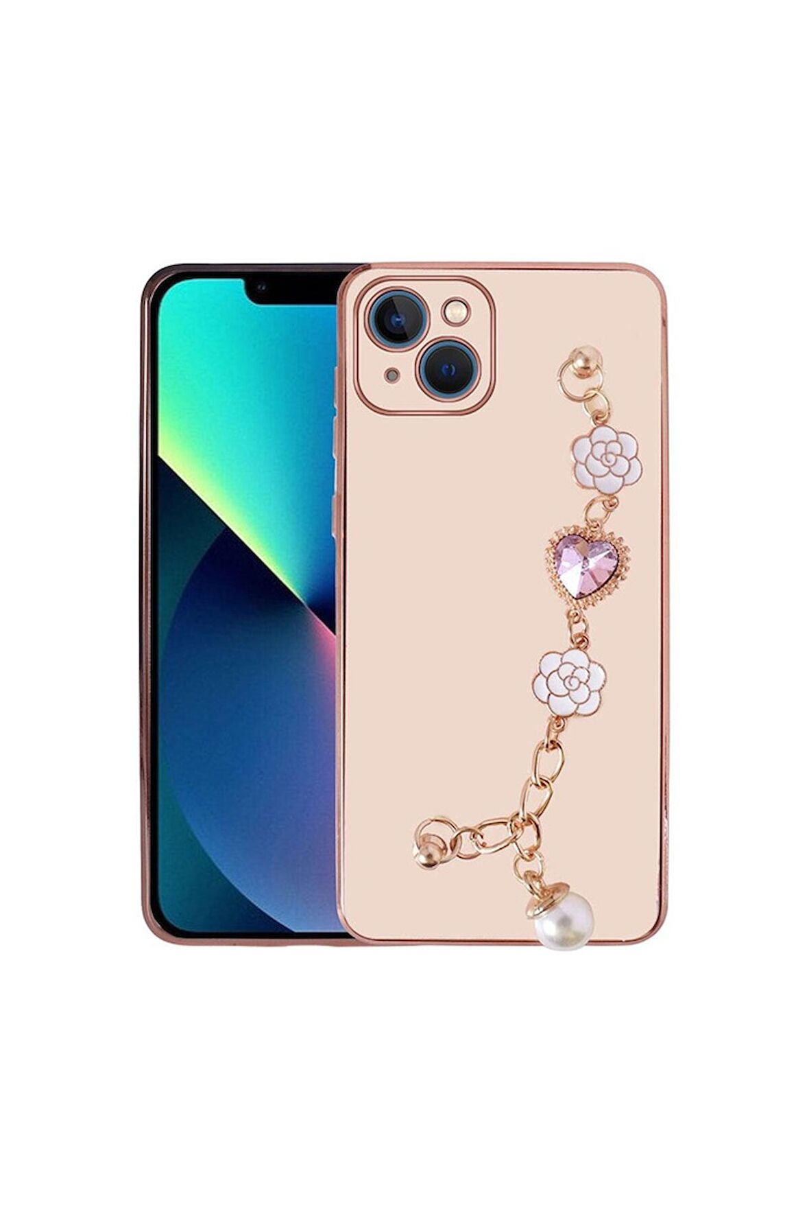 Apple iPhone 14 Uyumlu Kılıf El Tutamaçlı Kamera Korumalı Taka Silikon Kapak Pembe