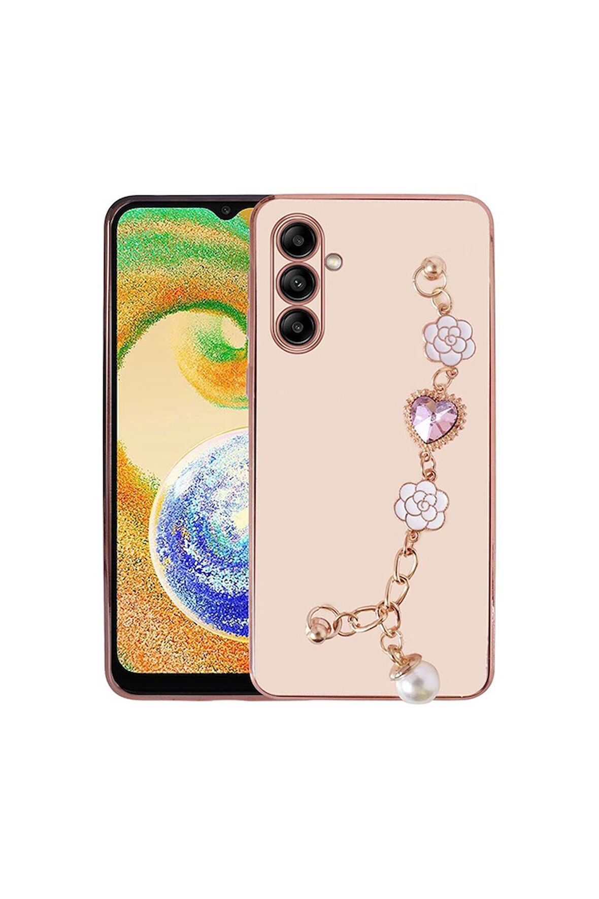 Samsung Galaxy A13 5G Uyumlu Kılıf El Tutamaçlı Kamera Korumalı Taka Silikon Kapak Pembe