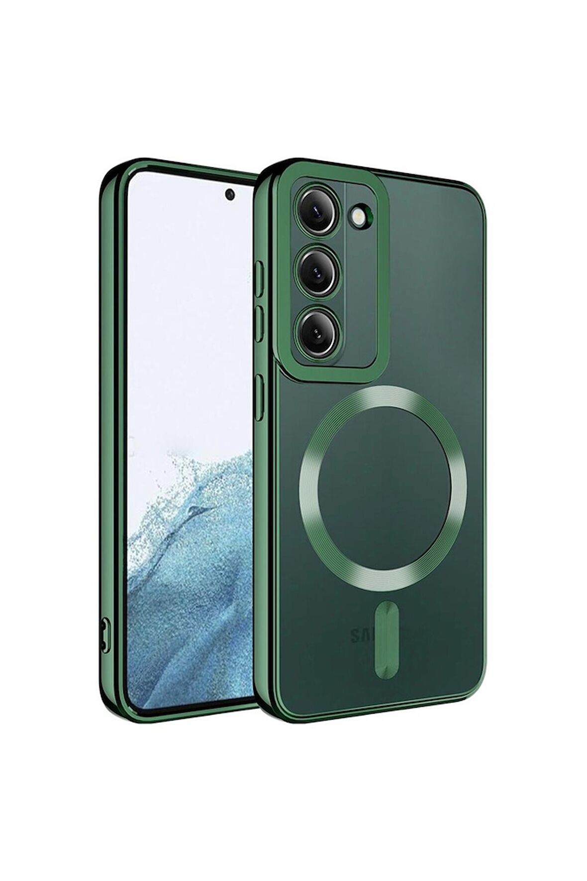 Samsung Galaxy S23 Uyumlu Kılıf Magsafe Wireless Şarj Özellikli Setro Silikon Koyu Yeşil
