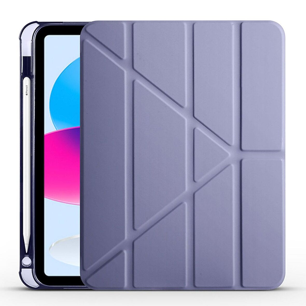 Apple iPad 10.9 2022(10.Nesil) Uyumlu Tablet Kılıf Tri Folding Kalem Bölmeli Kılıf Mor