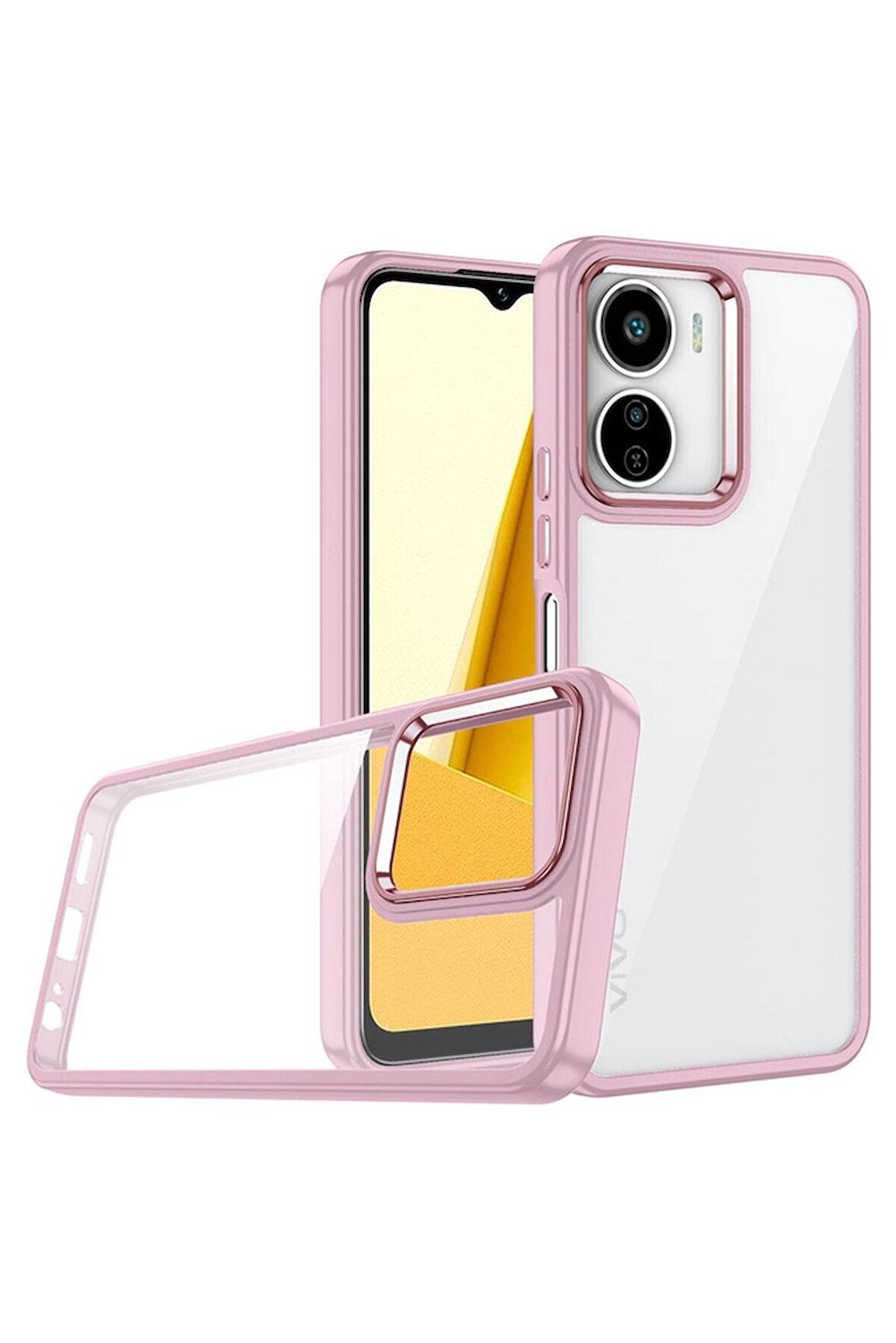 Vivo Y16 Uyumlu Kılıf Flora Kapak Rose Gold