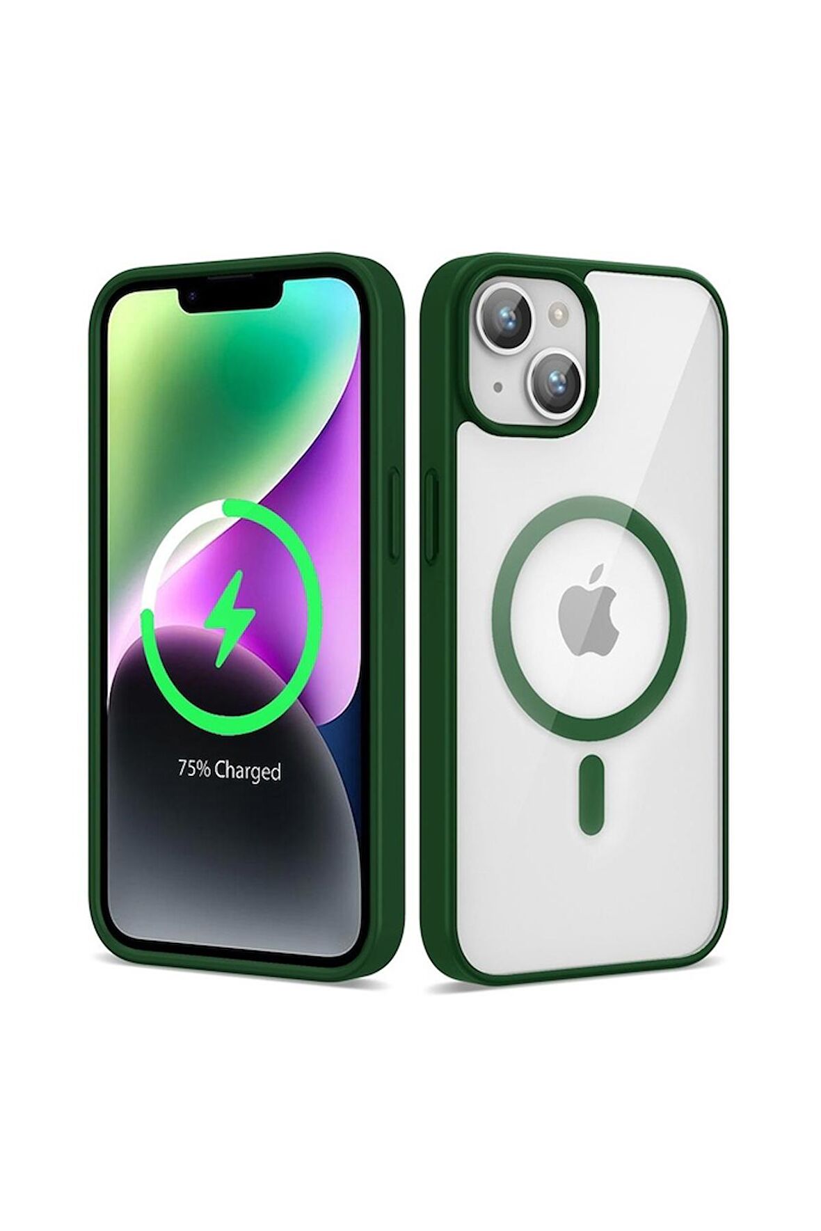 Apple iPhone 14 Uyumlu Kılıf Magsafe Wireless Şarj Özellikli Silikon Ege Kapak Koyu Yeşil