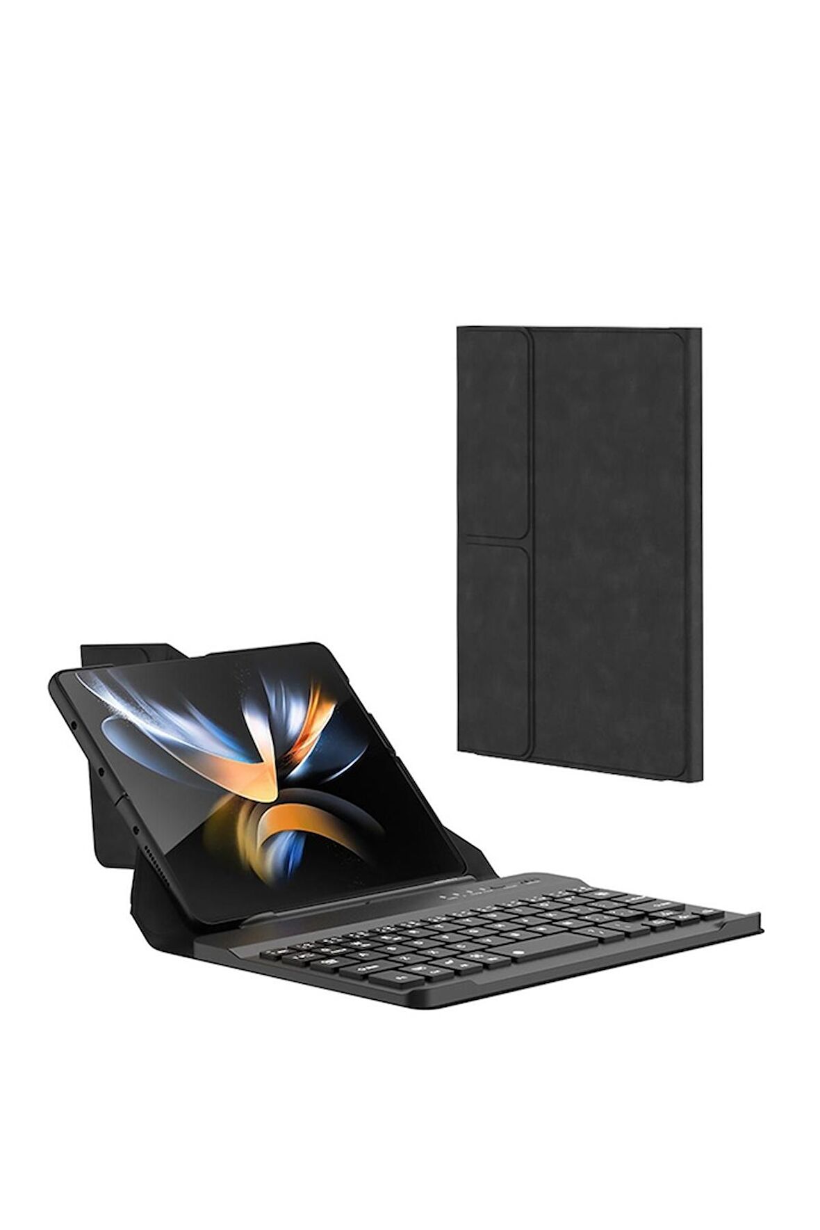 Samsung Galaxy Z Fold 3 Uyumlu Kılıf Standlı Klavyeli Kalem Bölmeli Kıpta Klavyeli Kılıf