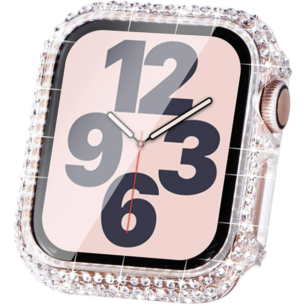Apple Watch 45 Mm Uyumlu Ekran Koruyucu & Kasa Korumalı Taşlı Luxury Şık Tasarım Koruyucu Renksiz