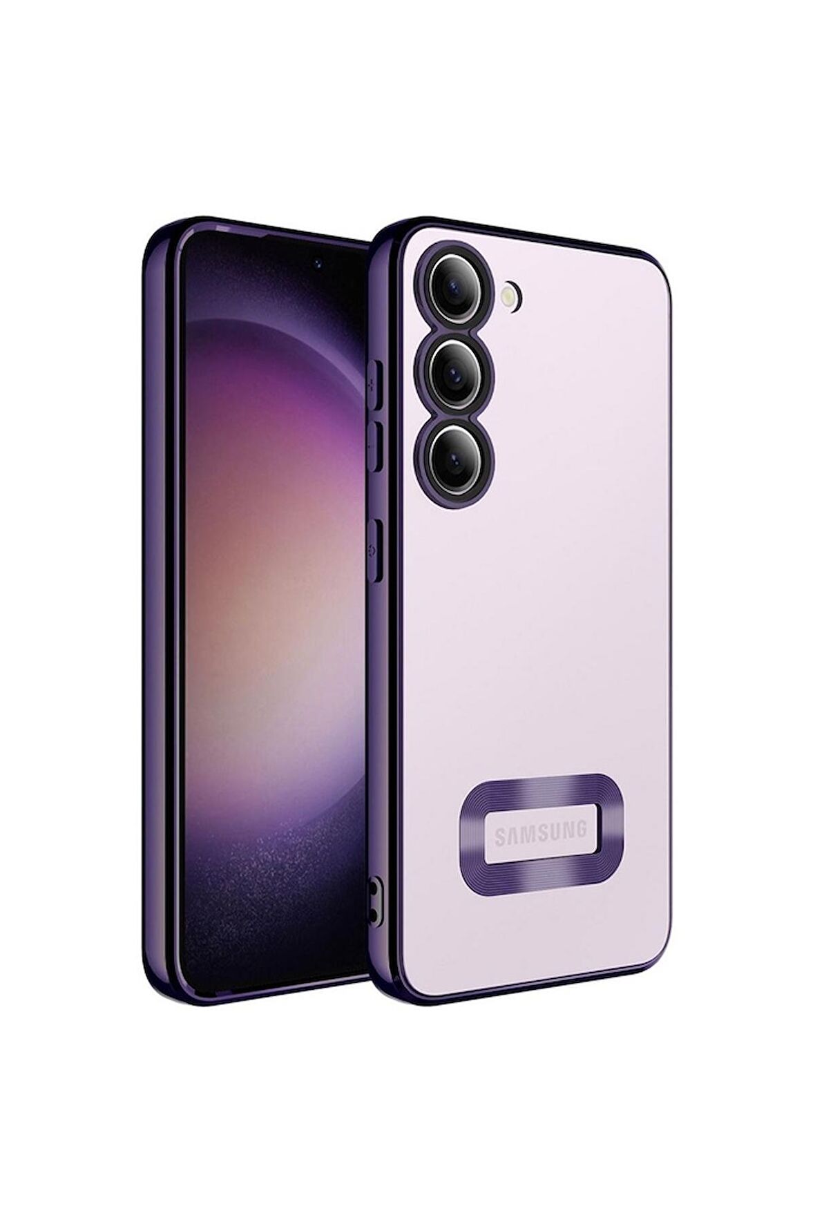 Samsung Galaxy S23 Plus Uyumlu Kılıf Kamera Korumalı Logo Gösteren Omega Kapak Derin Mor