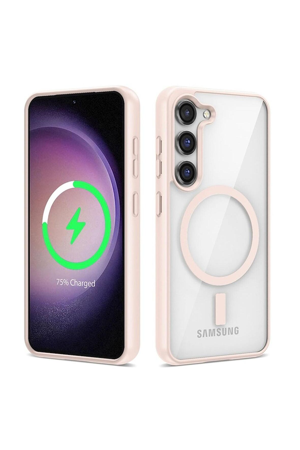 Samsung Galaxy S22 Plus Uyumlu Kılıf Magsafe Wireless Şarj Özellikli Silikon Ege Kapak Pembe