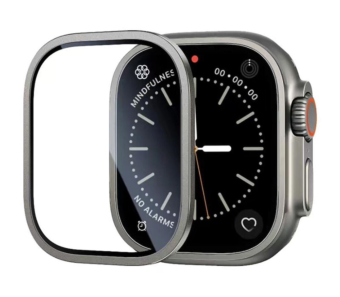Apple Watch Ultra 49 Mm Uyumlu ALM-01 Metal Çerçeveli Ekran Koruyucu Gümüş