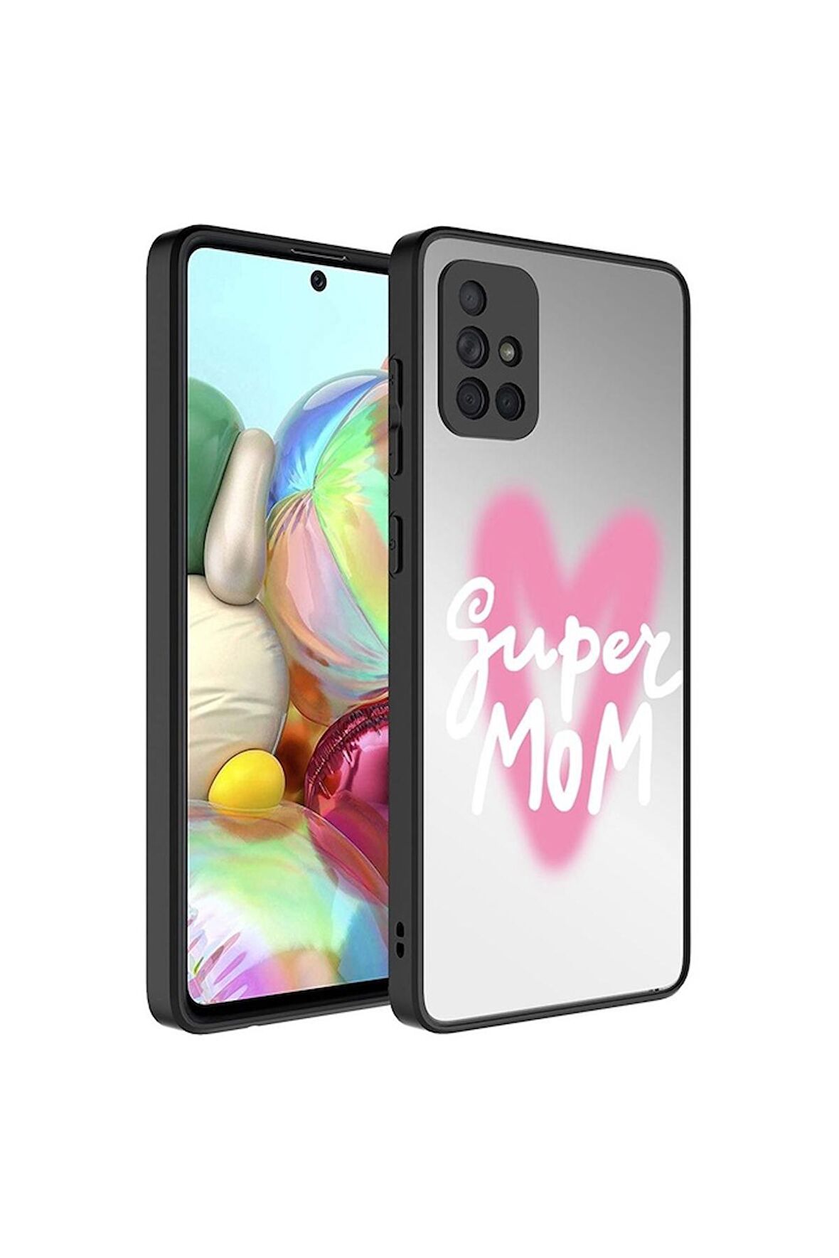 Samsung Galaxy A71 Uyumlu Kılıf Aynalı Desenli Kamera Korumalı Parlak Mirror Kapak Süper Anne