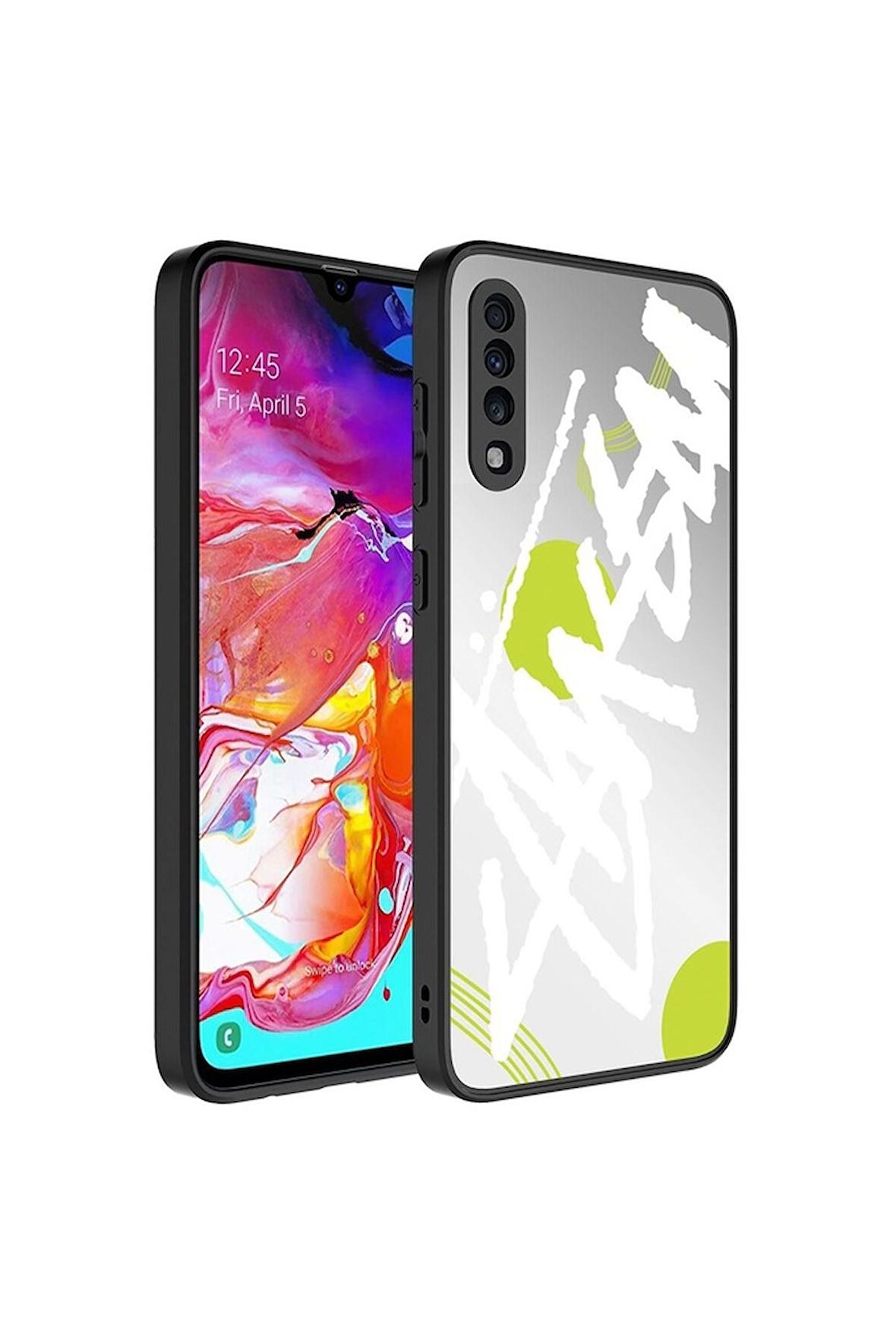 Samsung Galaxy A50 Uyumlu Kılıf Aynalı Desenli Kamera Korumalı Parlak Mirror Kapak Yazı