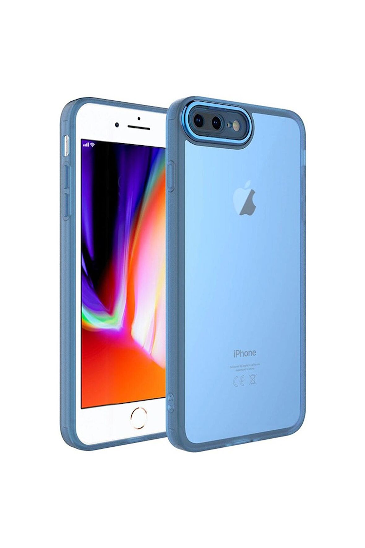 Apple iPhone 8 Plus Uyumlu Kılıf Kamera Korumalı Transparan Post Kapak Mavi