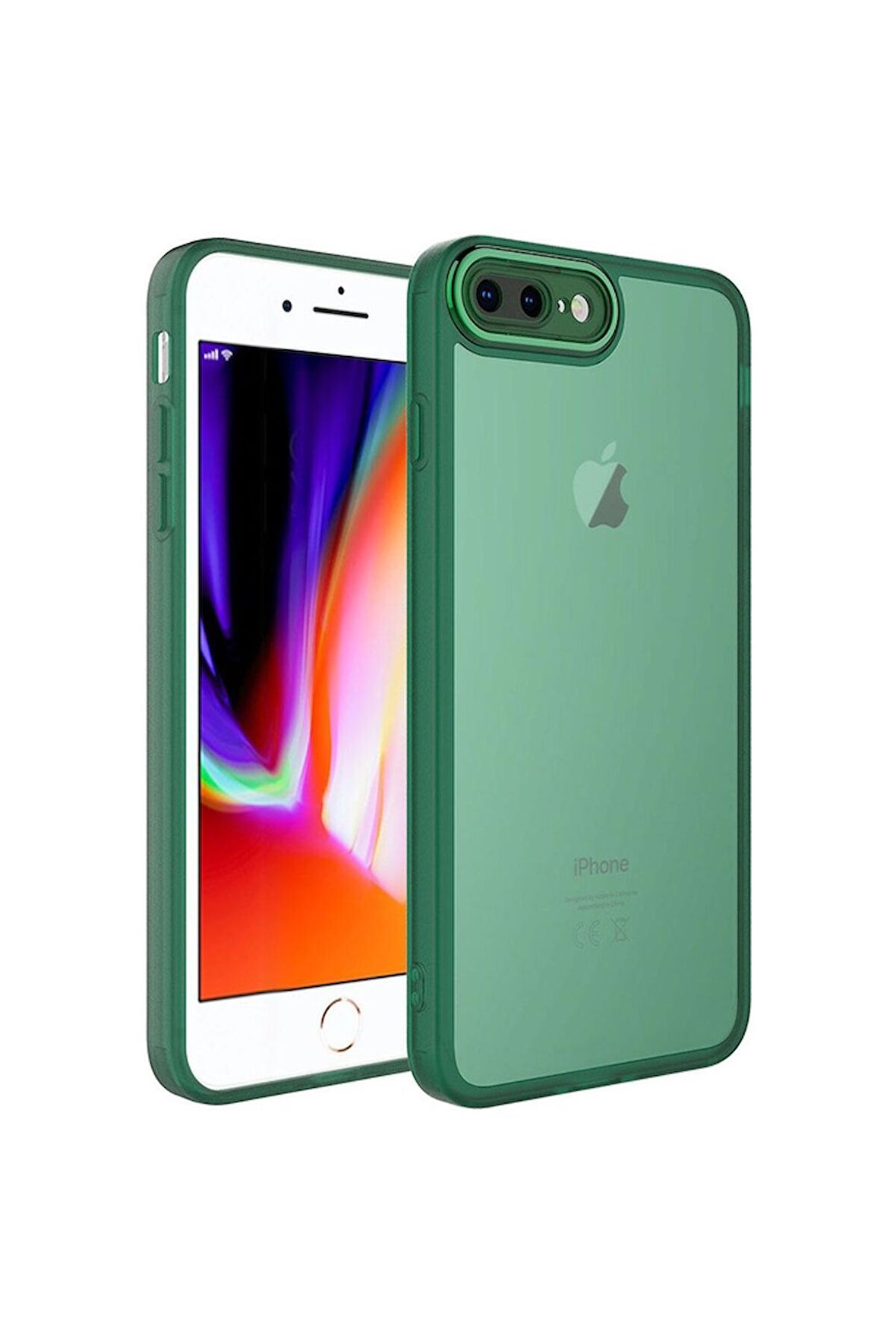 Apple iPhone 8 Plus Uyumlu Kılıf Kamera Korumalı Transparan Post Kapak Koyu Yeşil