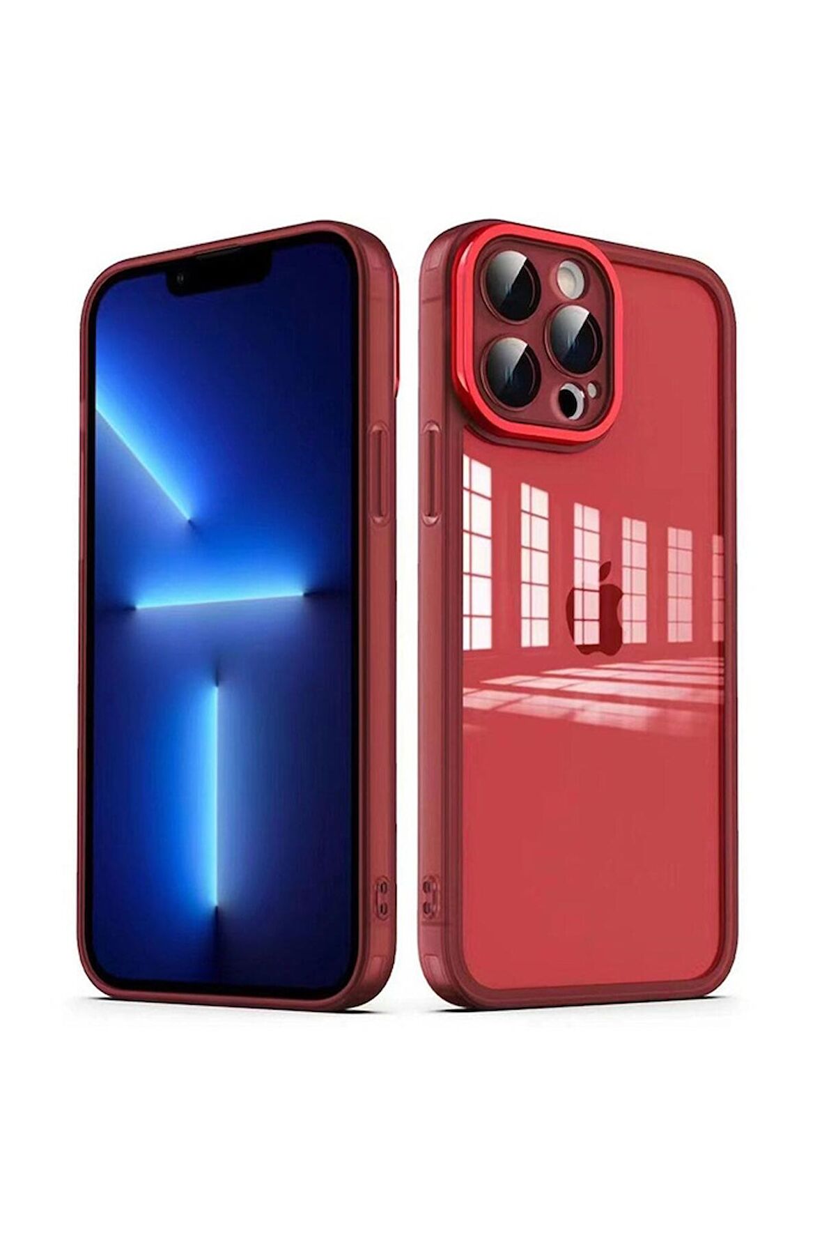 Apple iPhone 13 Pro Uyumlu Kılıf Kamera Korumalı Transparan Post Kapak Kırmızı