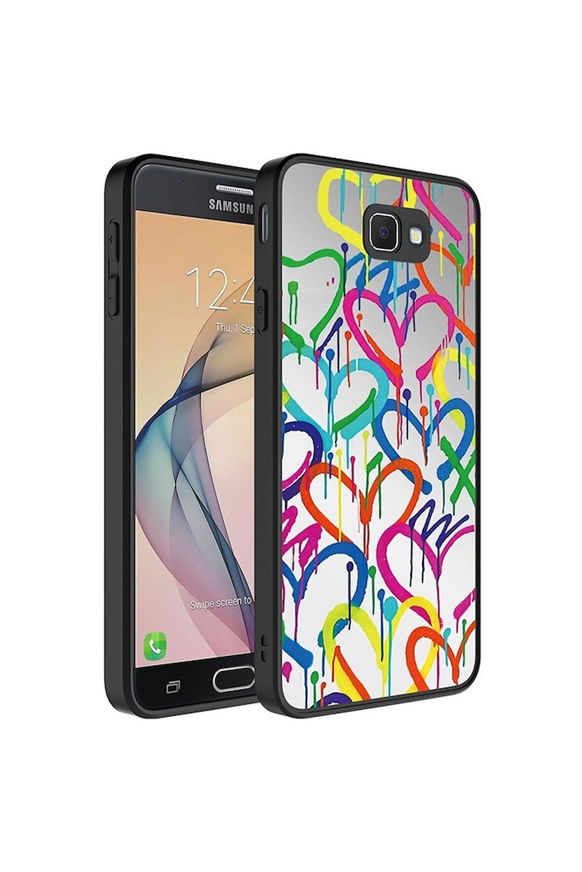 Samsung Galaxy J7 Prime Uyumlu Kılıf Aynalı Desenli Kamera Korumalı Parlak Mirror Kapak Kalp