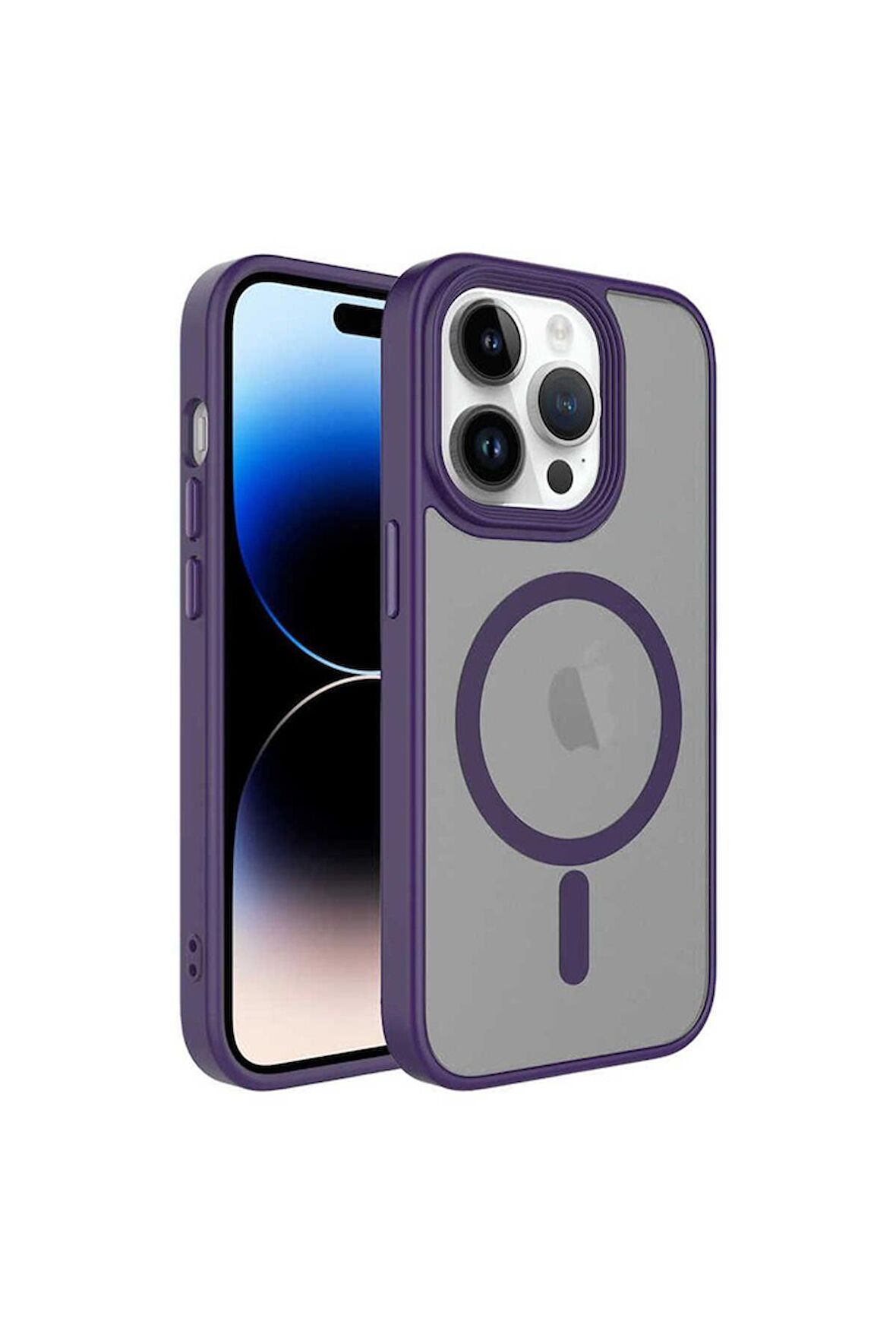 Apple iPhone 12 Pro Uyumlu Kılıf Mat Arka Yüzey Wireless Şarj Özellikli Flet Magsafe Kapak Derin Mor