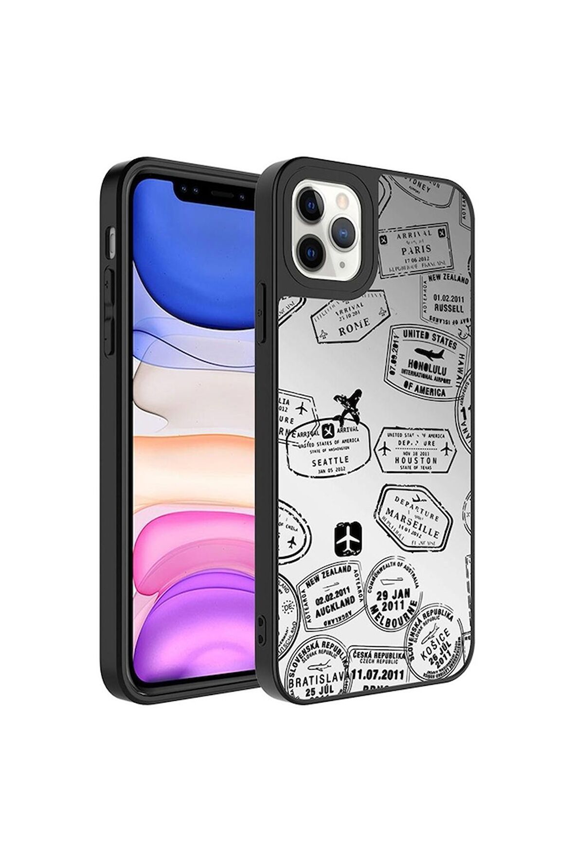 Apple iPhone 11 Pro Max Uyumlu Kılıf Aynalı Desenli Kamera Korumalı Parlak Mirror Kapak Seyahat