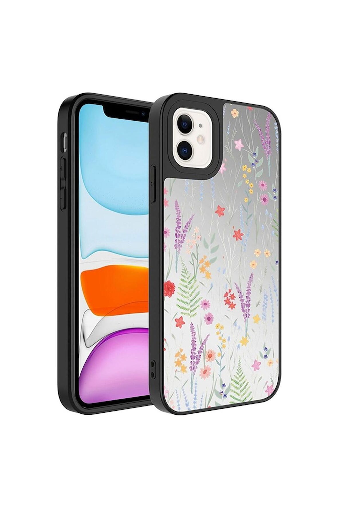 Apple iPhone 12 Uyumlu Kılıf Aynalı Desenli Kamera Korumalı Parlak Mirror Kapak Dallar