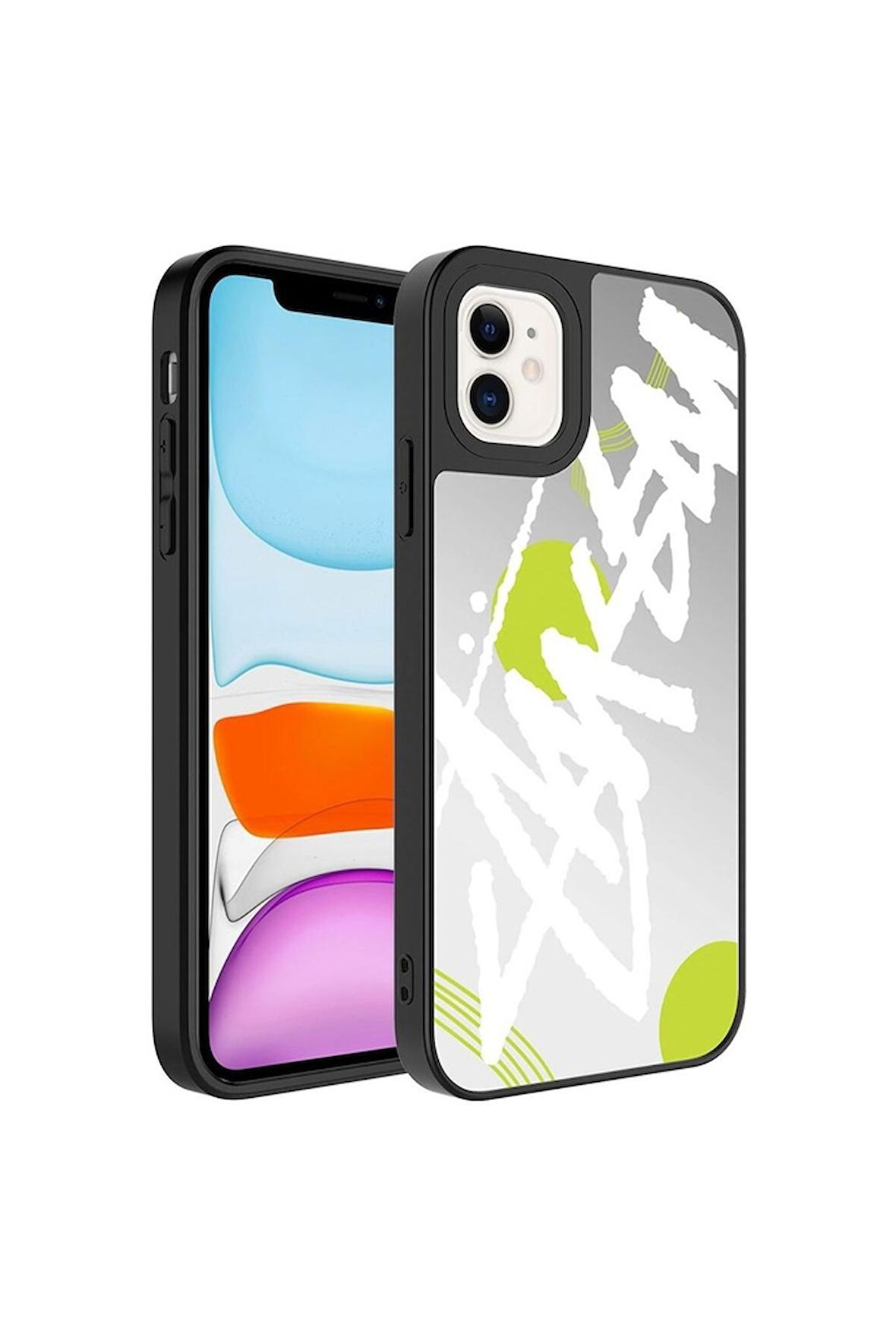Apple iPhone 12 Uyumlu Kılıf Aynalı Desenli Kamera Korumalı Parlak Mirror Kapak Yazı