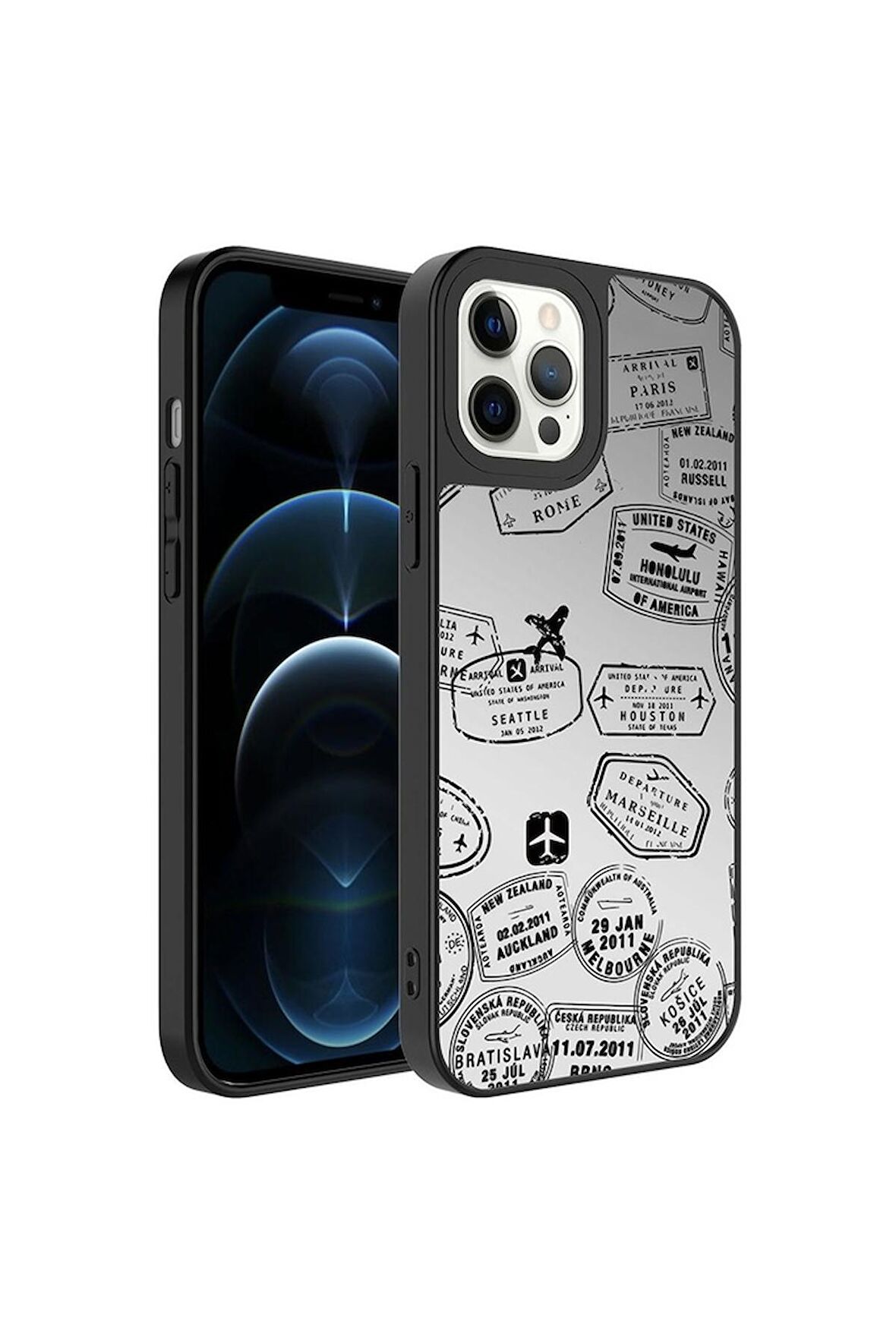 Apple iPhone 12 Pro Max Uyumlu Kılıf Aynalı Desenli Kamera Korumalı Parlak Mirror Kapak Seyahat