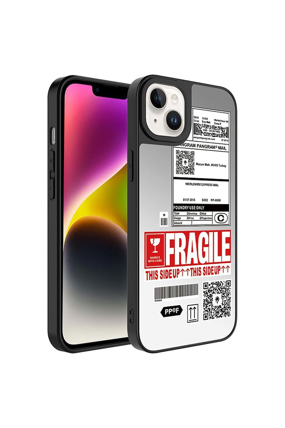 Apple iPhone 14 Uyumlu Kılıf Aynalı Desenli Kamera Korumalı Parlak Mirror Kapak Fragile