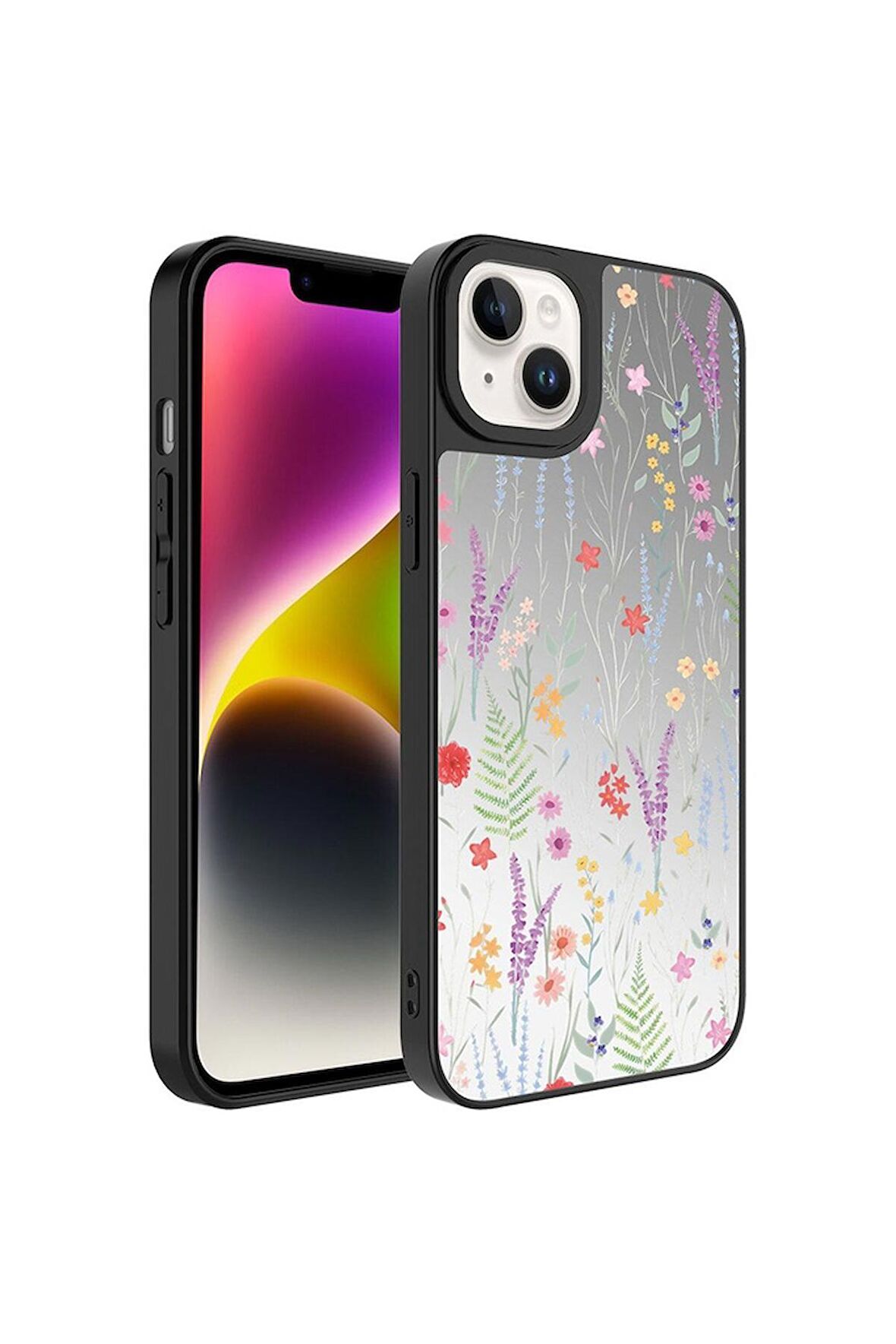 Apple iPhone 14 Plus Uyumlu Kılıf Aynalı Desenli Kamera Korumalı Parlak Mirror Kapak Dallar
