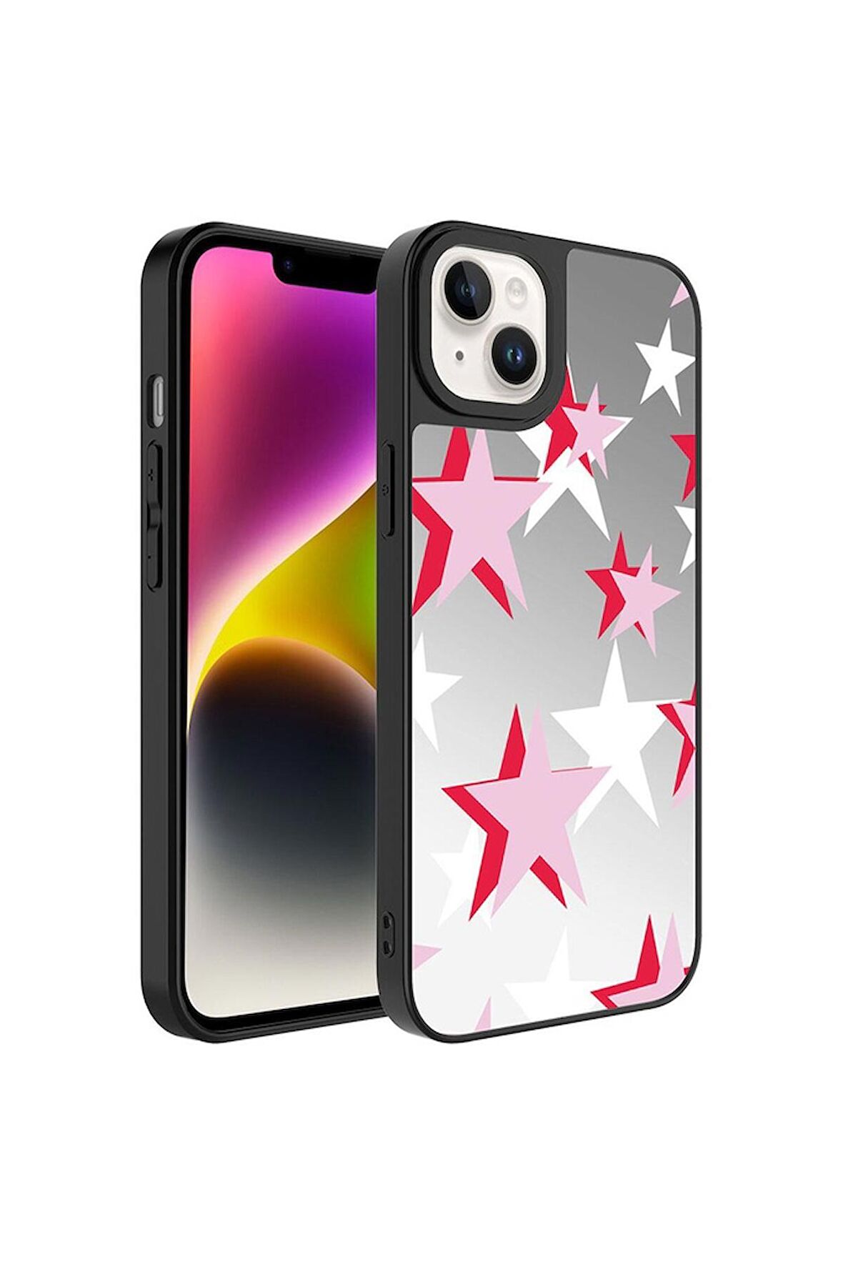 Apple iPhone 14 Plus Uyumlu Kılıf Aynalı Desenli Kamera Korumalı Parlak Mirror Kapak Yıldız