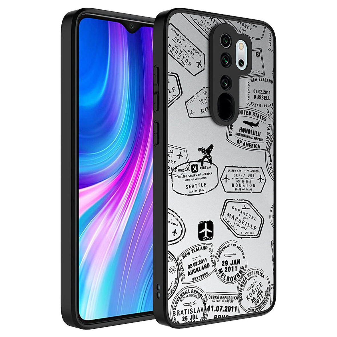 Xiaomi Redmi Note 8 Pro Uyumlu Kılıf Aynalı Desenli Kamera Korumalı Parlak Mirror Kapak Seyahat