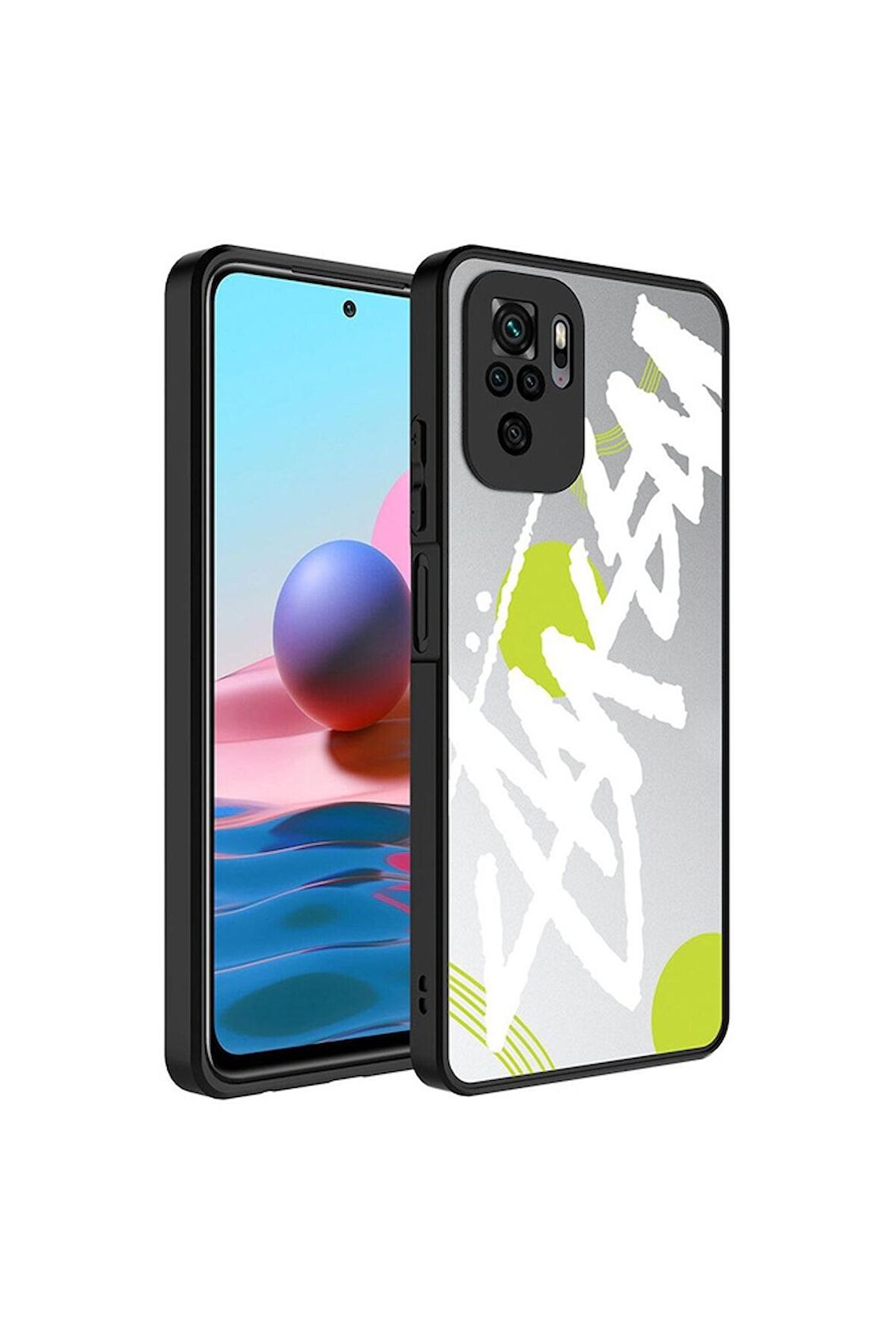 Xiaomi Redmi Note 10S Uyumlu Kılıf Aynalı Desenli Kamera Korumalı Parlak Mirror Kapak Yazı